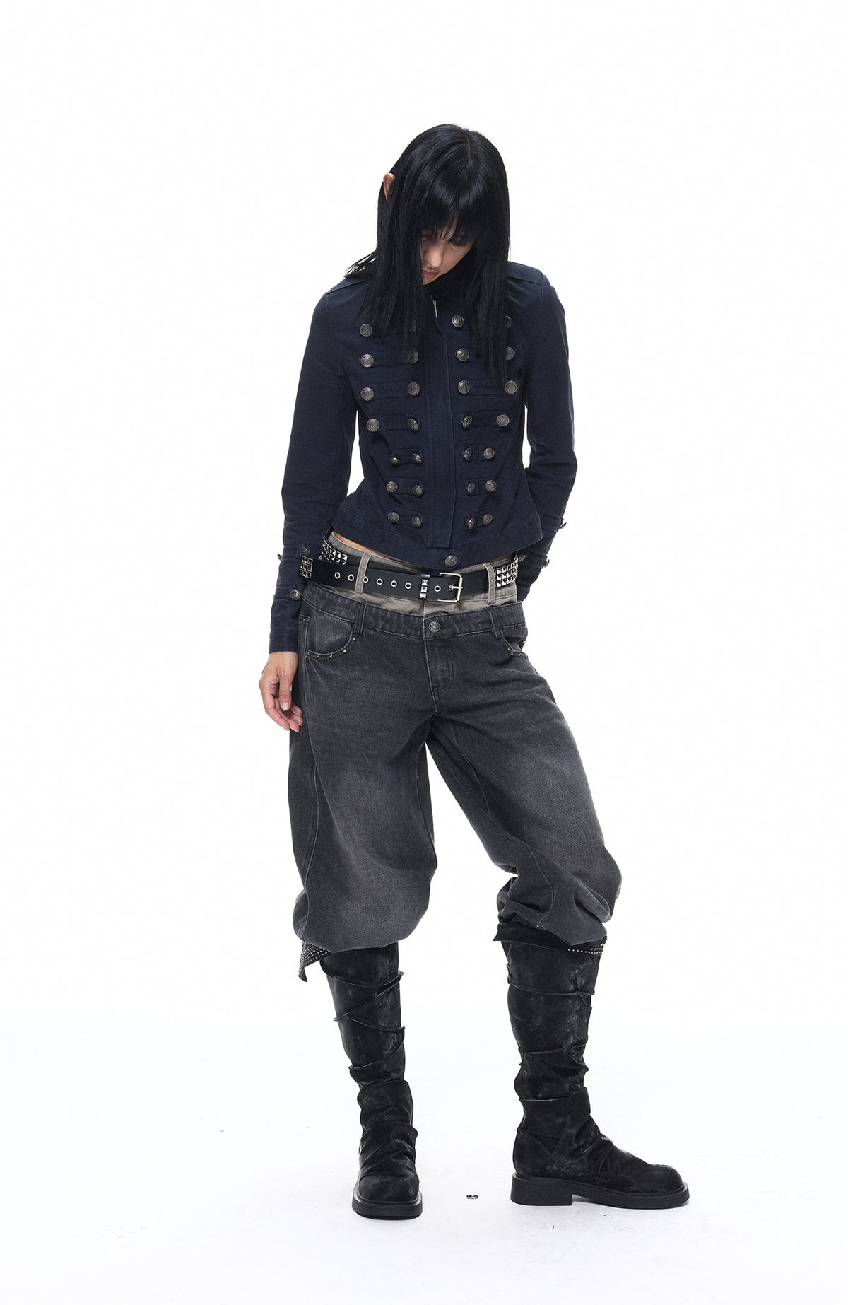 3MODE Retro Napoleon Double-Breasted Cinched Jacket