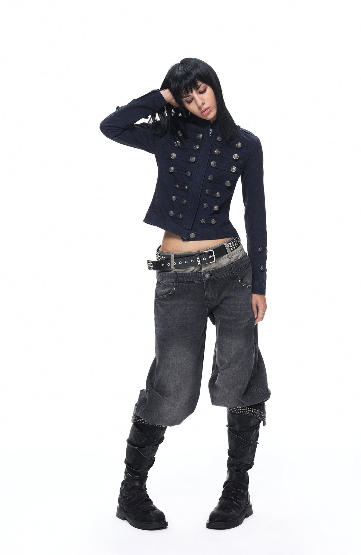 3MODE Retro Napoleon Double-Breasted Cinched Jacket