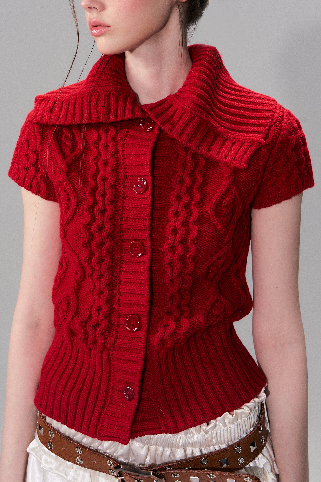 THE NEVERMORE Fold Collar Cable Knit Cardigan