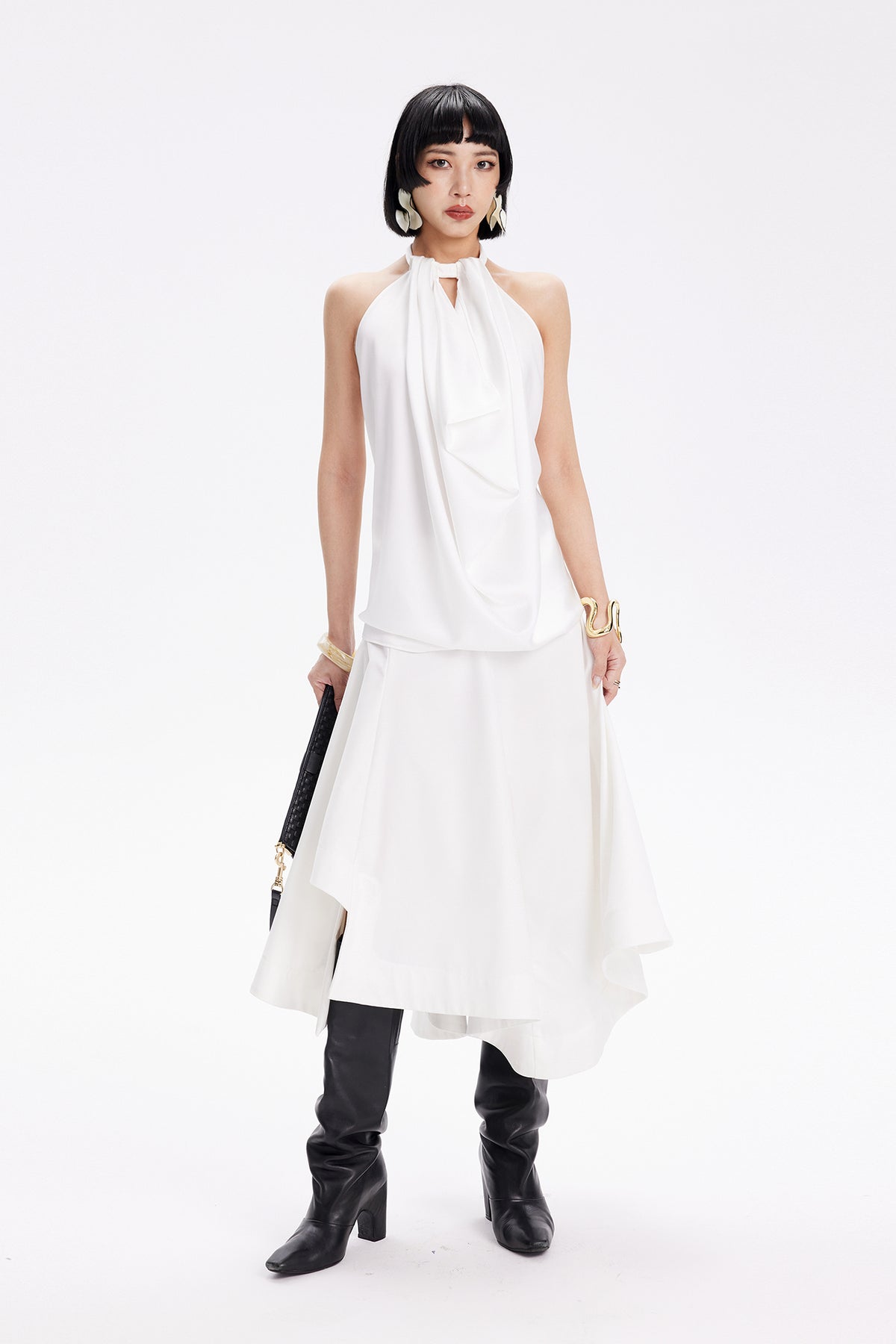 TINY IN STUDIO Asymmetrical Paneled Midi Skirt