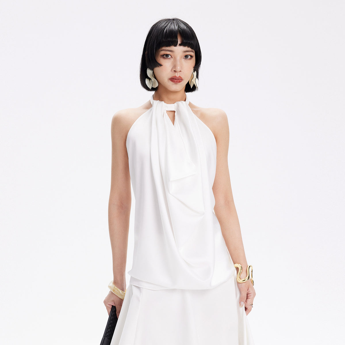 TINY IN STUDIO Draped Tie Halter Tank Top