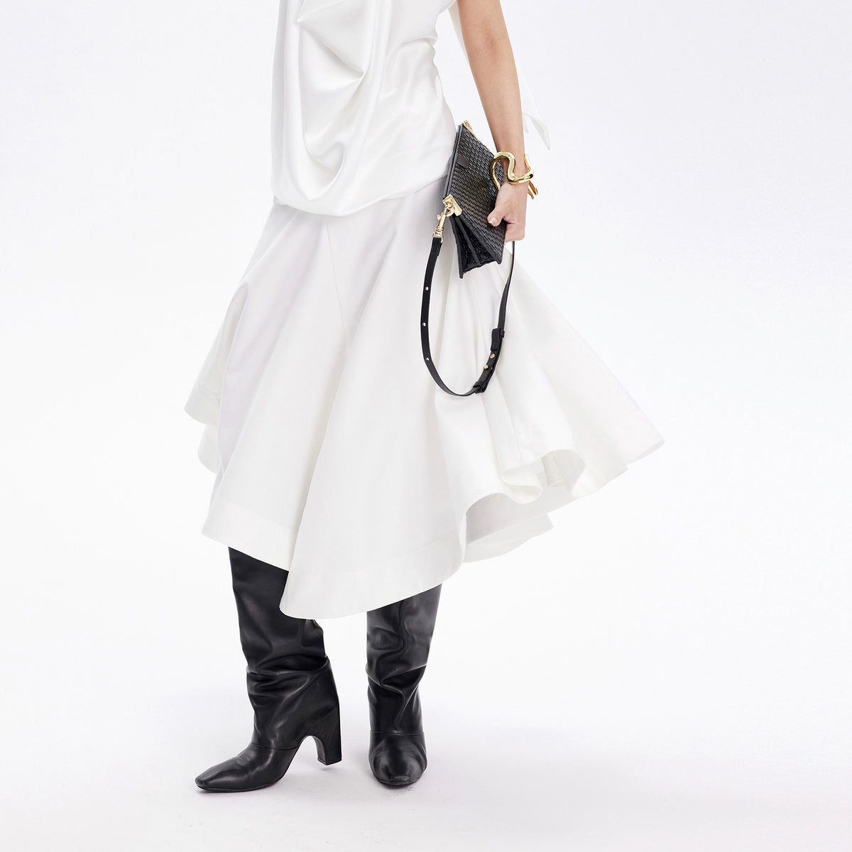 TINY IN STUDIO Asymmetrical Paneled Midi Skirt