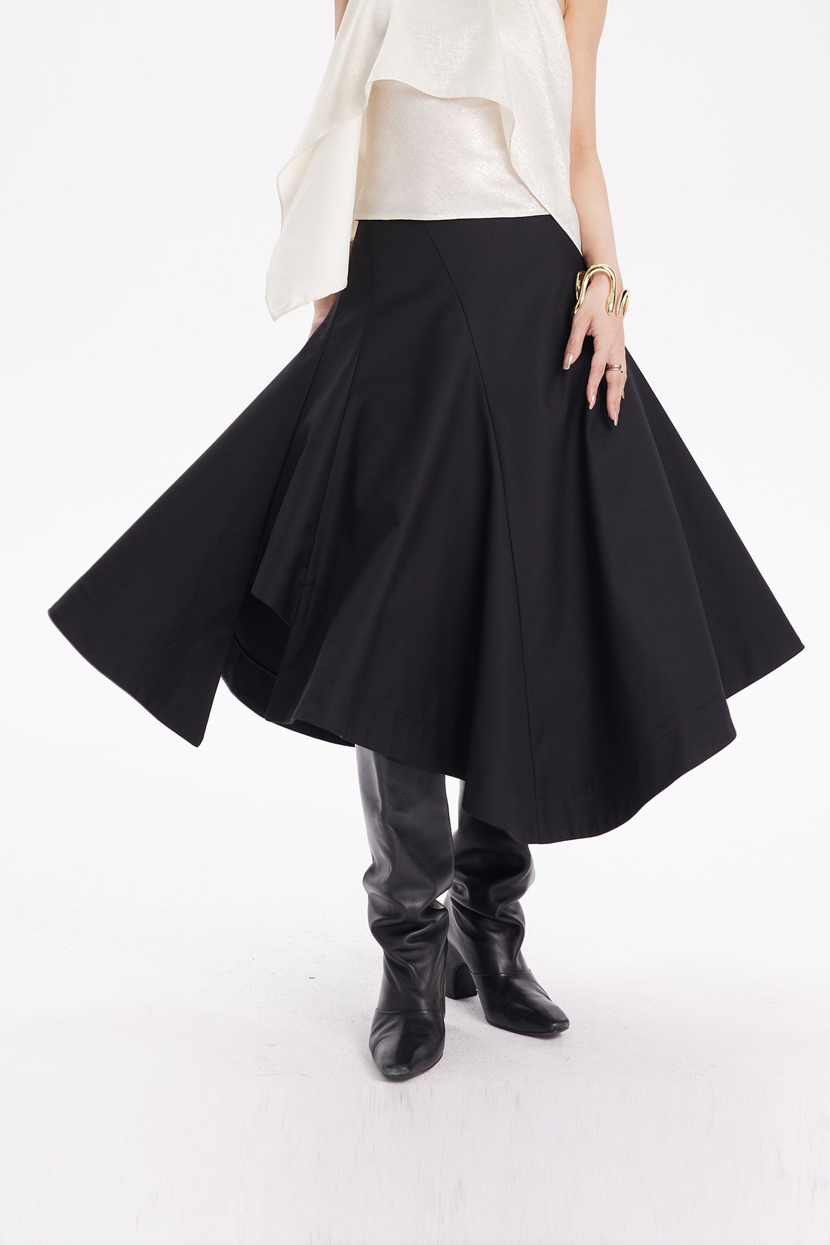 TINY IN STUDIO Asymmetrical Paneled Midi Skirt