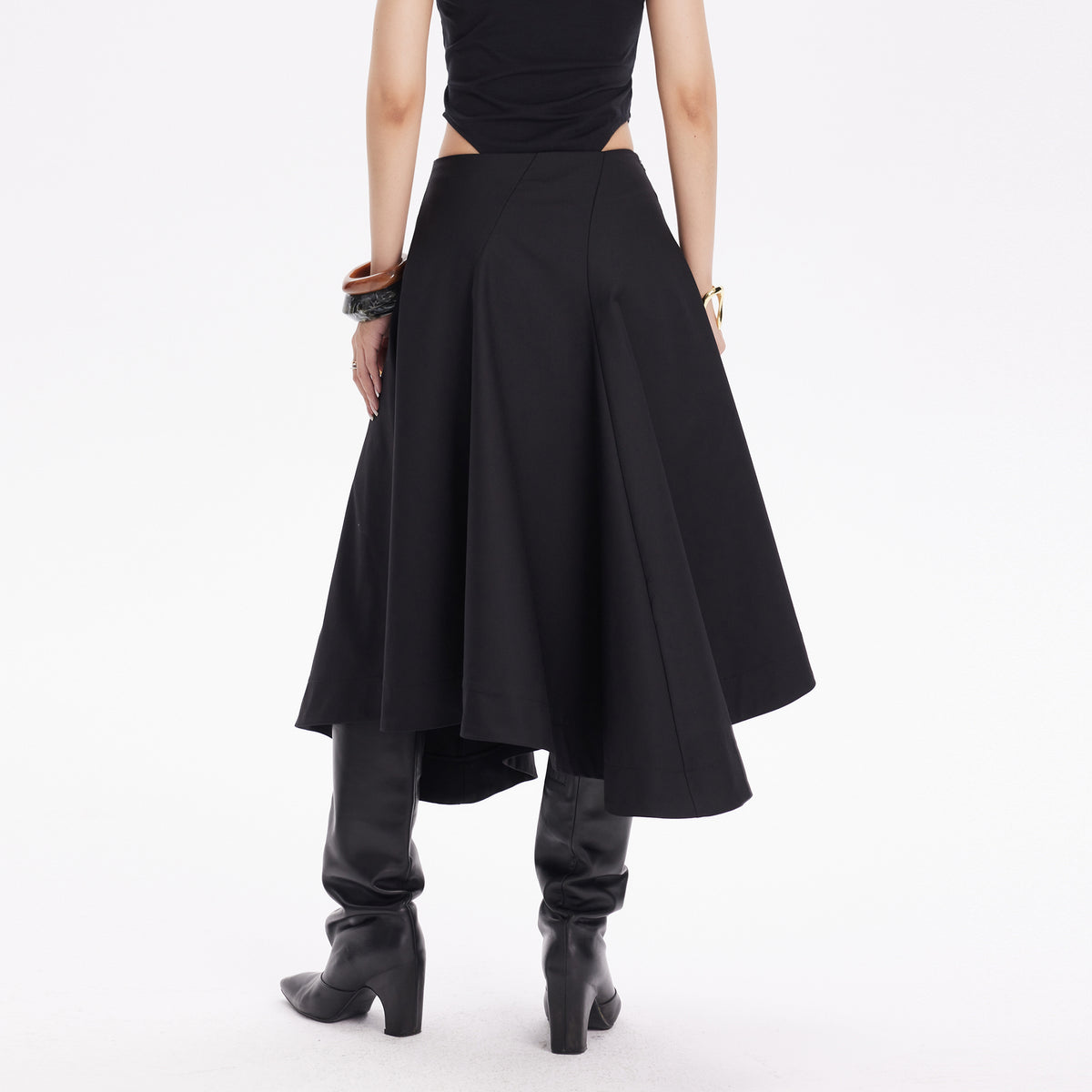 TINY IN STUDIO Asymmetrical Paneled Midi Skirt