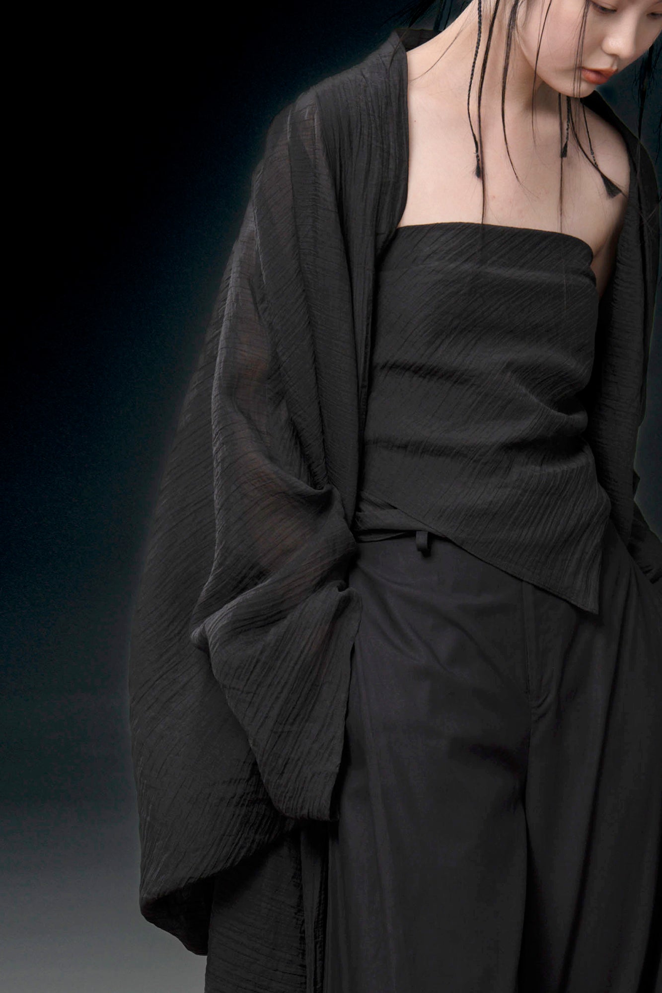 WUHEYIZUO Crinkled Cocoon Longline Shawl