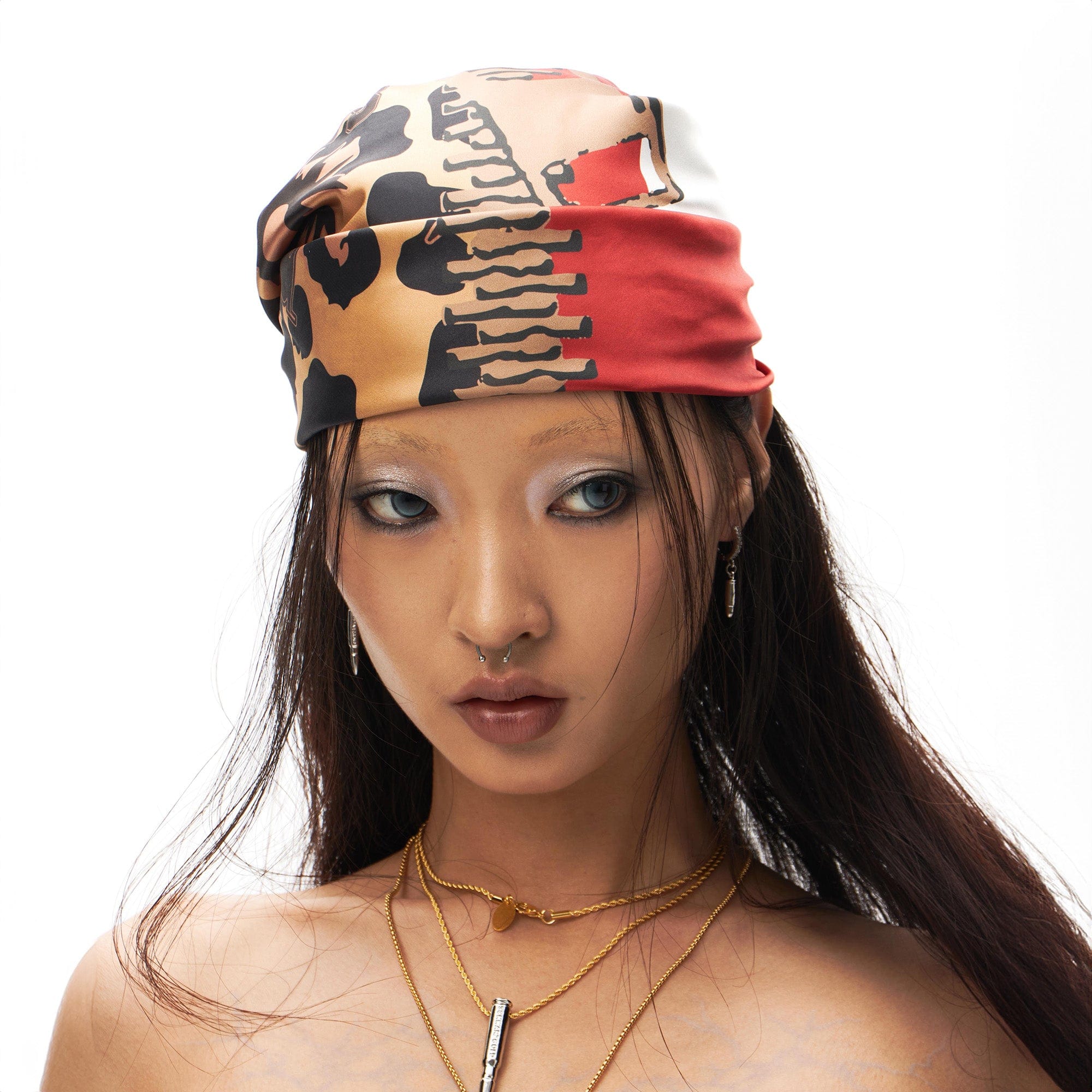 SCHWARZGOLD Leopard Union Flag Full-Printed Headscarf, premium urban and streetwear designers apparel on PROJECTISR.com, SCHWARZGOLD