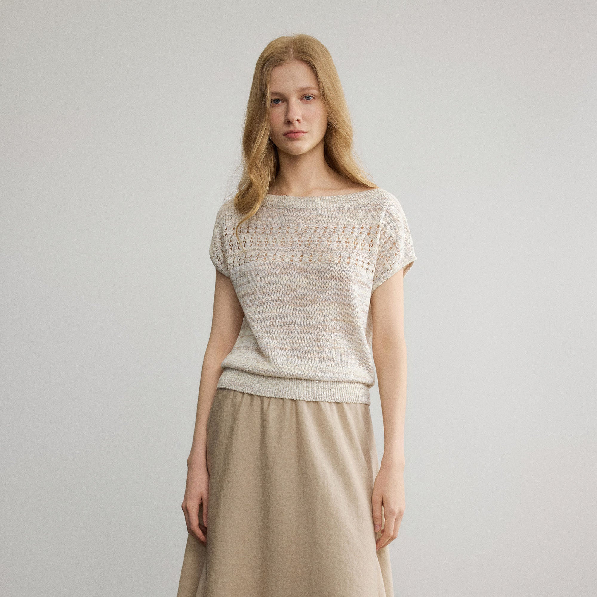SAME FLOW Shimmer Pointelle Knit Tee
