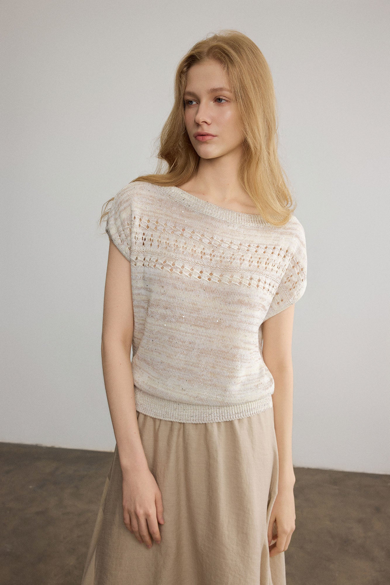 SAME FLOW Shimmer Pointelle Knit Tee