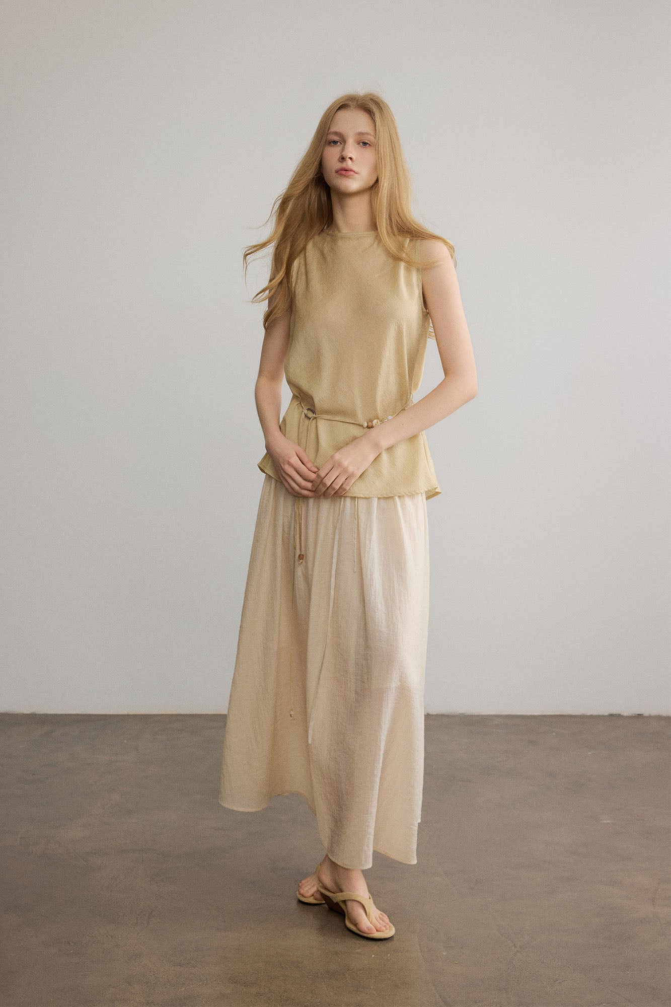 SAME FLOW Paisley Jacquard Beaded-Belt Sleeveless Top