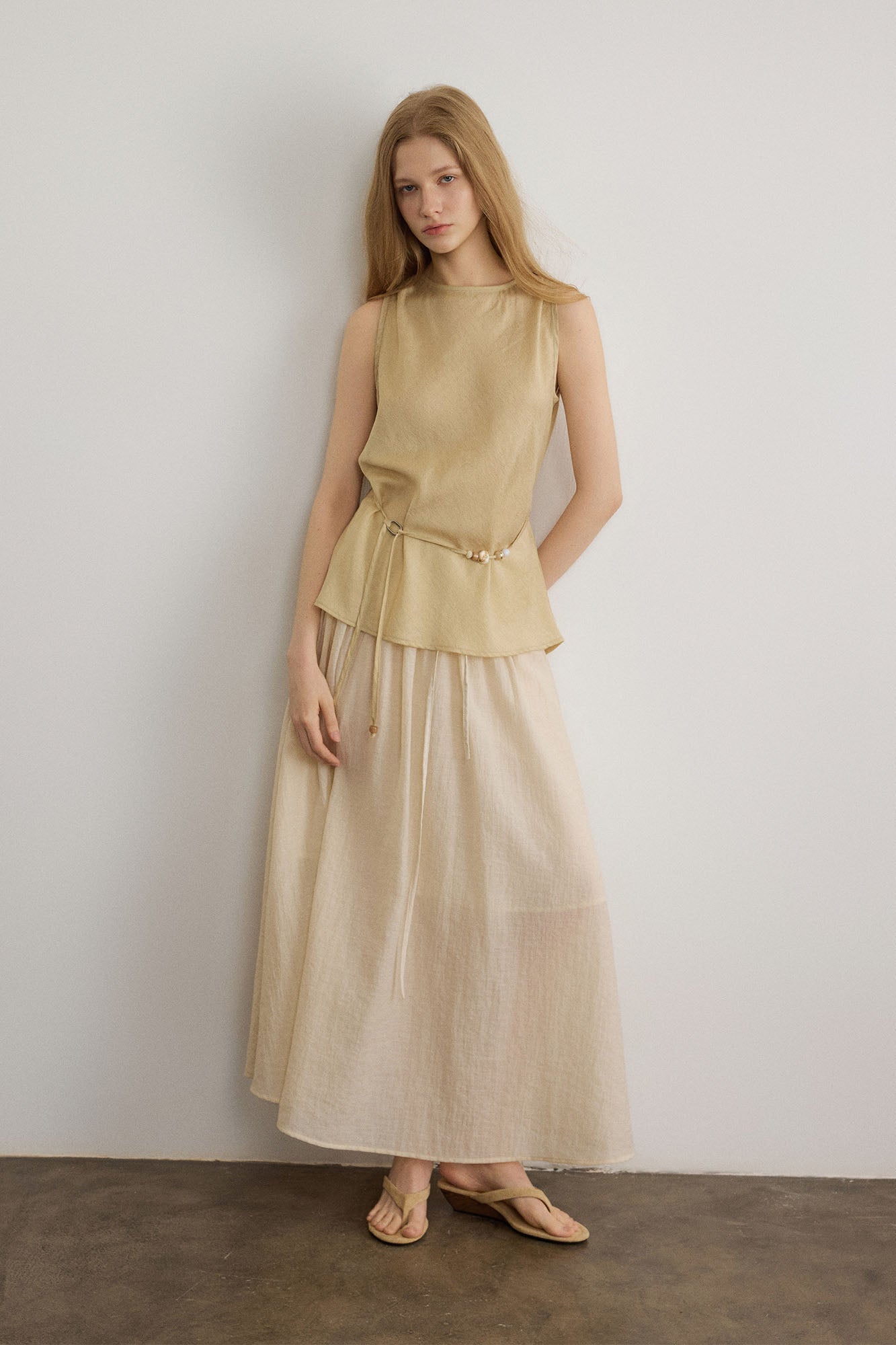 SAME FLOW Paisley Jacquard Beaded-Belt Sleeveless Top