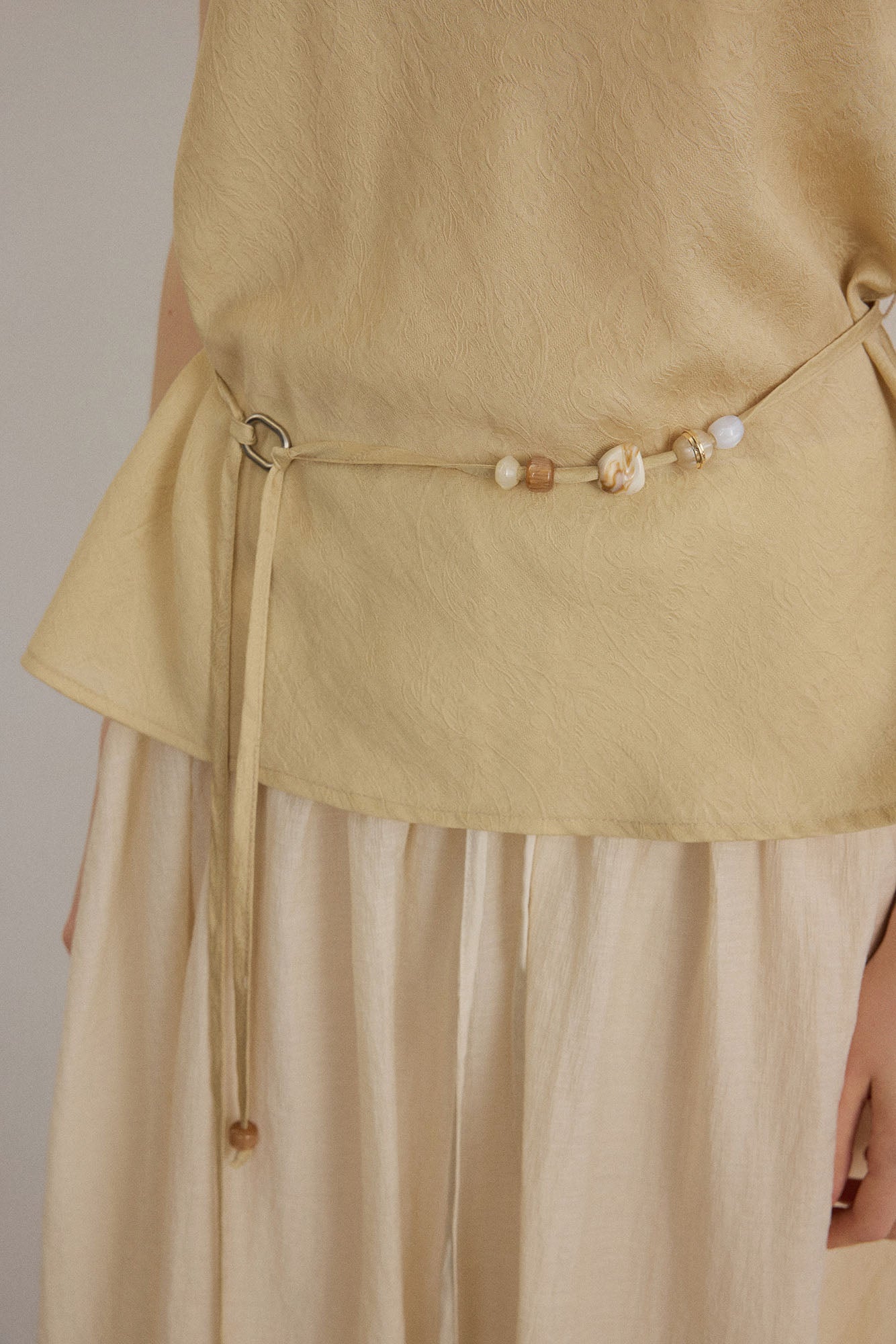 SAME FLOW Paisley Jacquard Beaded-Belt Sleeveless Top