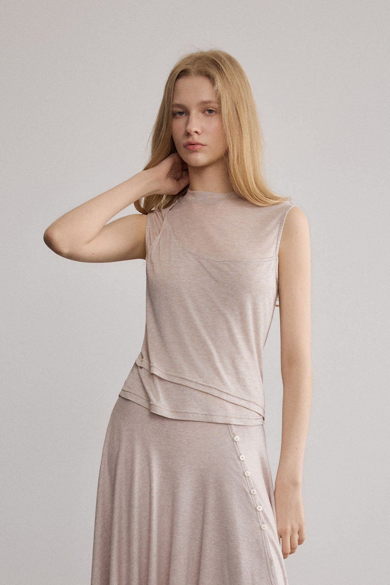SAME FLOW Sheer-Panel Wool-Blend Sleeveless Top