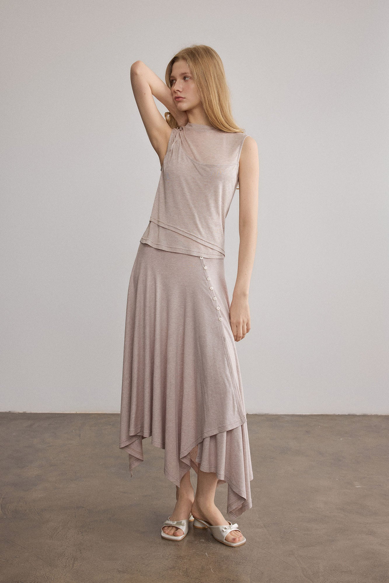 SAME FLOW Sheer-Panel Wool-Blend Sleeveless Top
