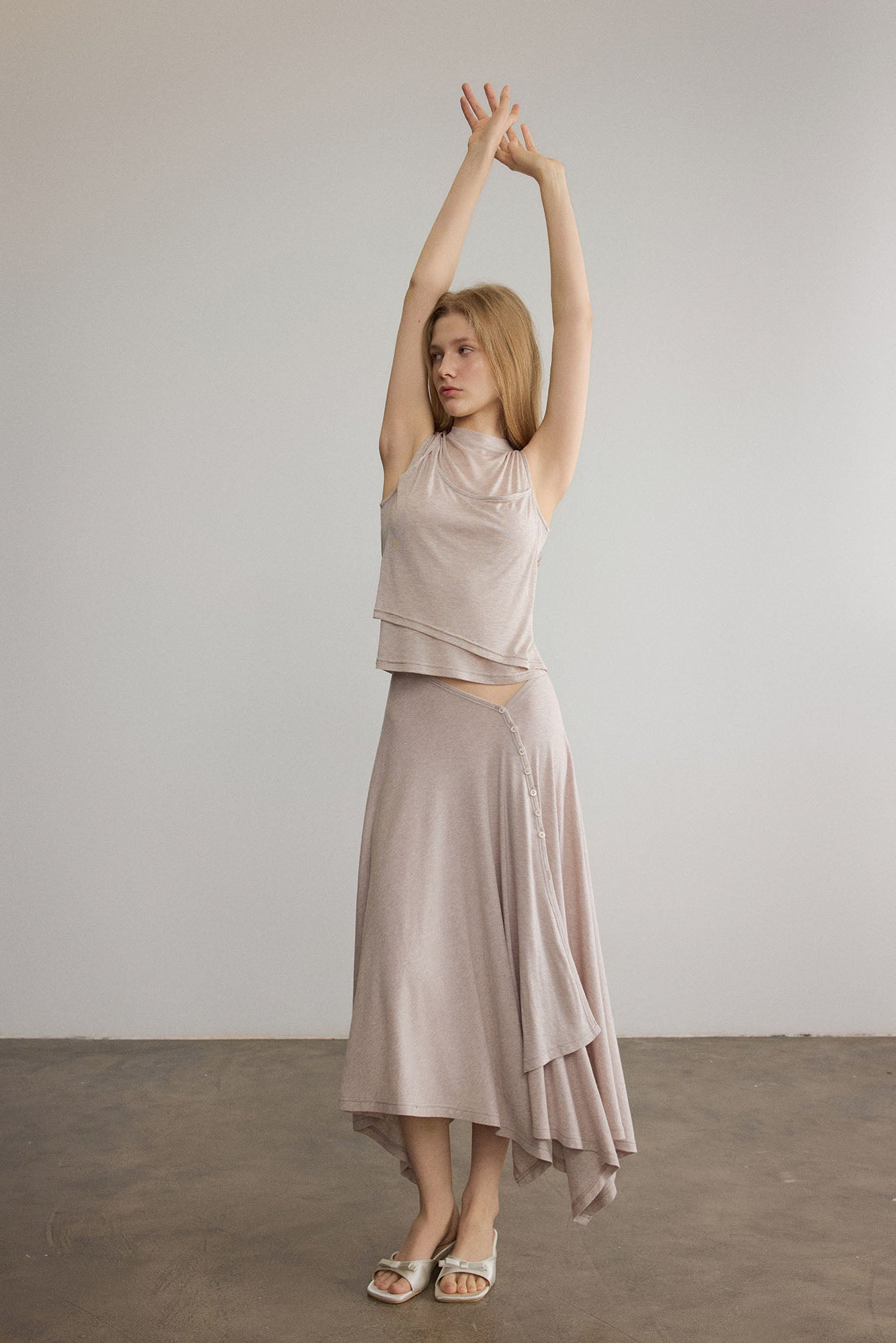 SAME FLOW Minimal Asymmetrical Wool-Blend Midi Skirt