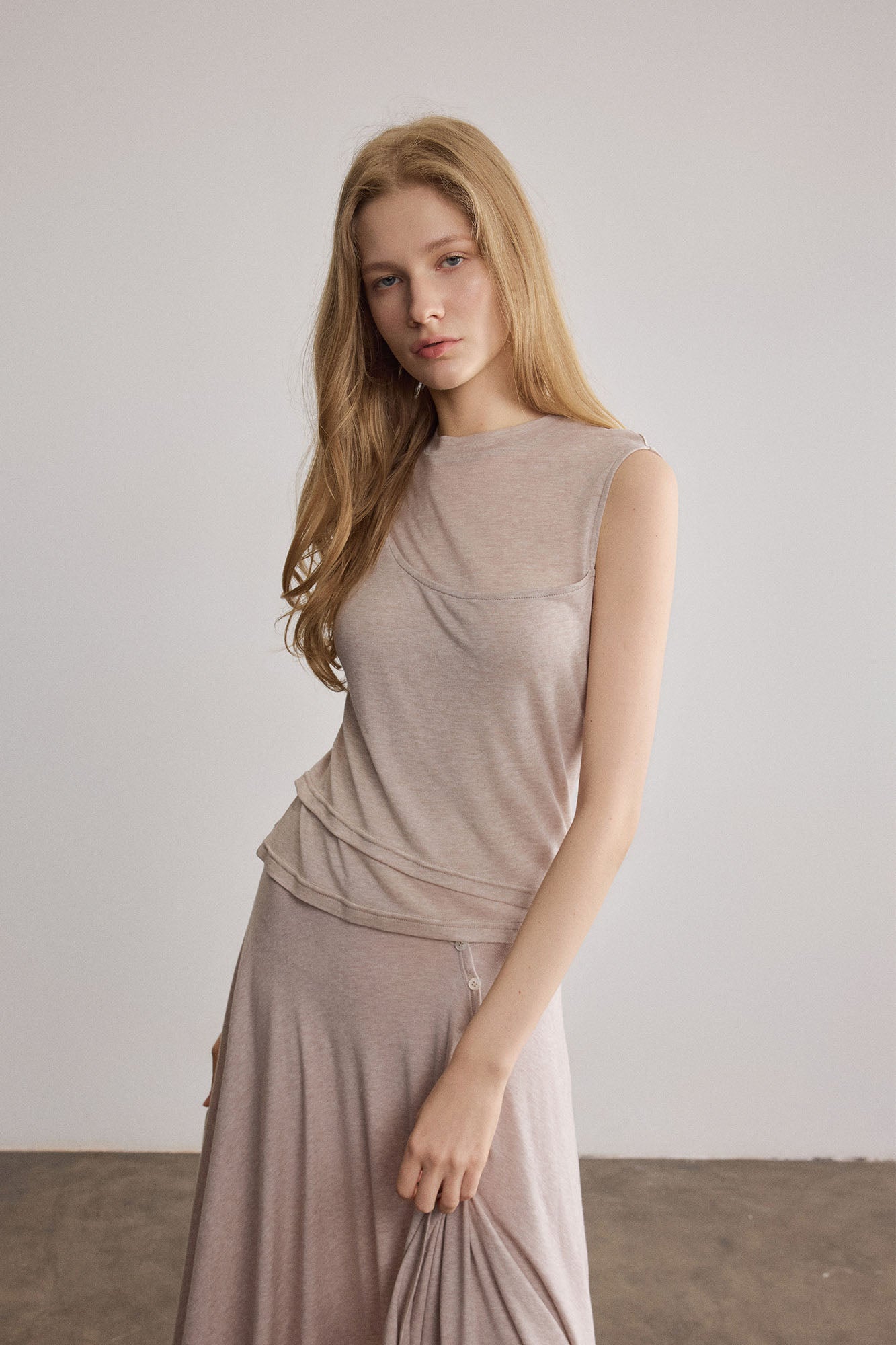SAME FLOW Sheer-Panel Wool-Blend Sleeveless Top