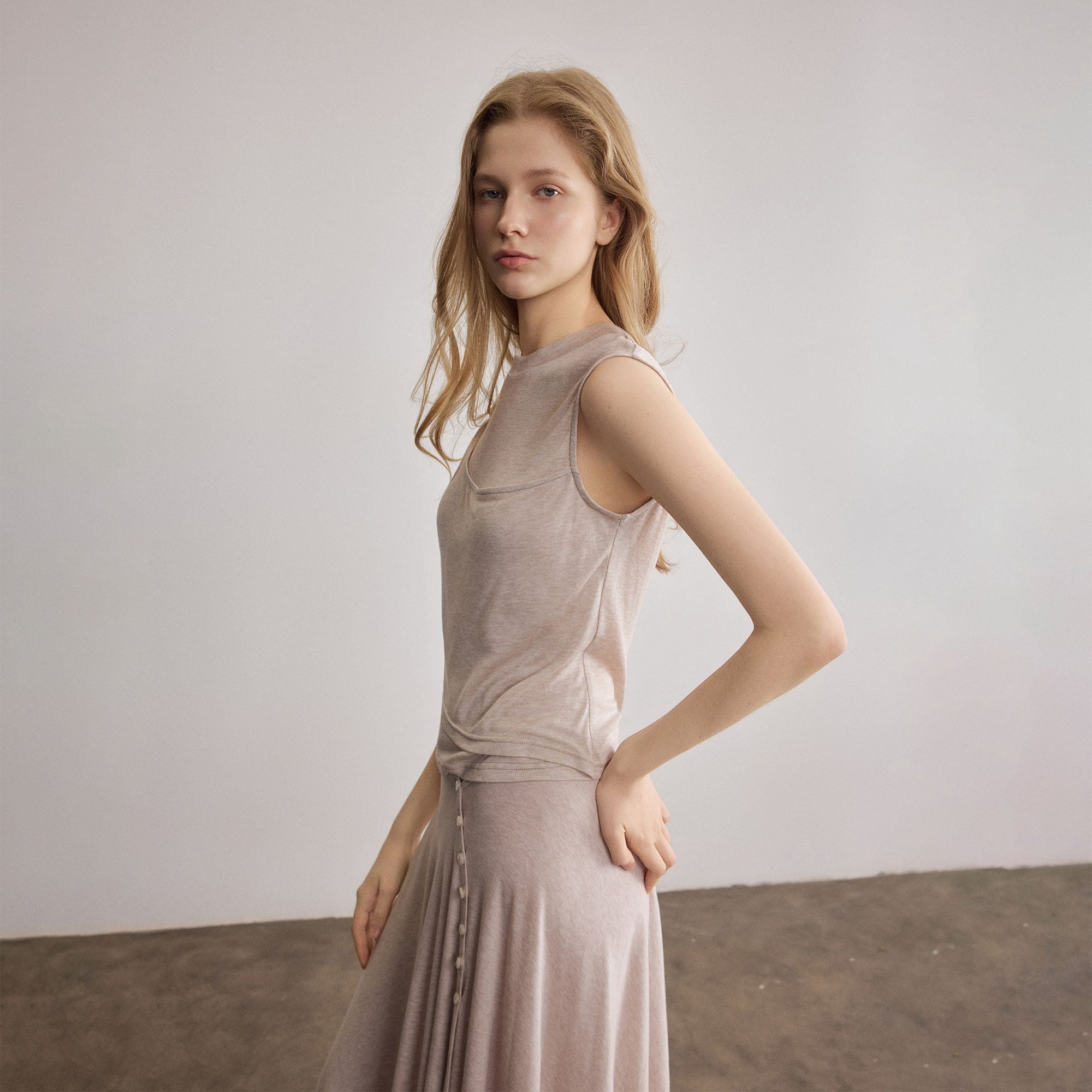 SAME FLOW Sheer-Panel Wool-Blend Sleeveless Top