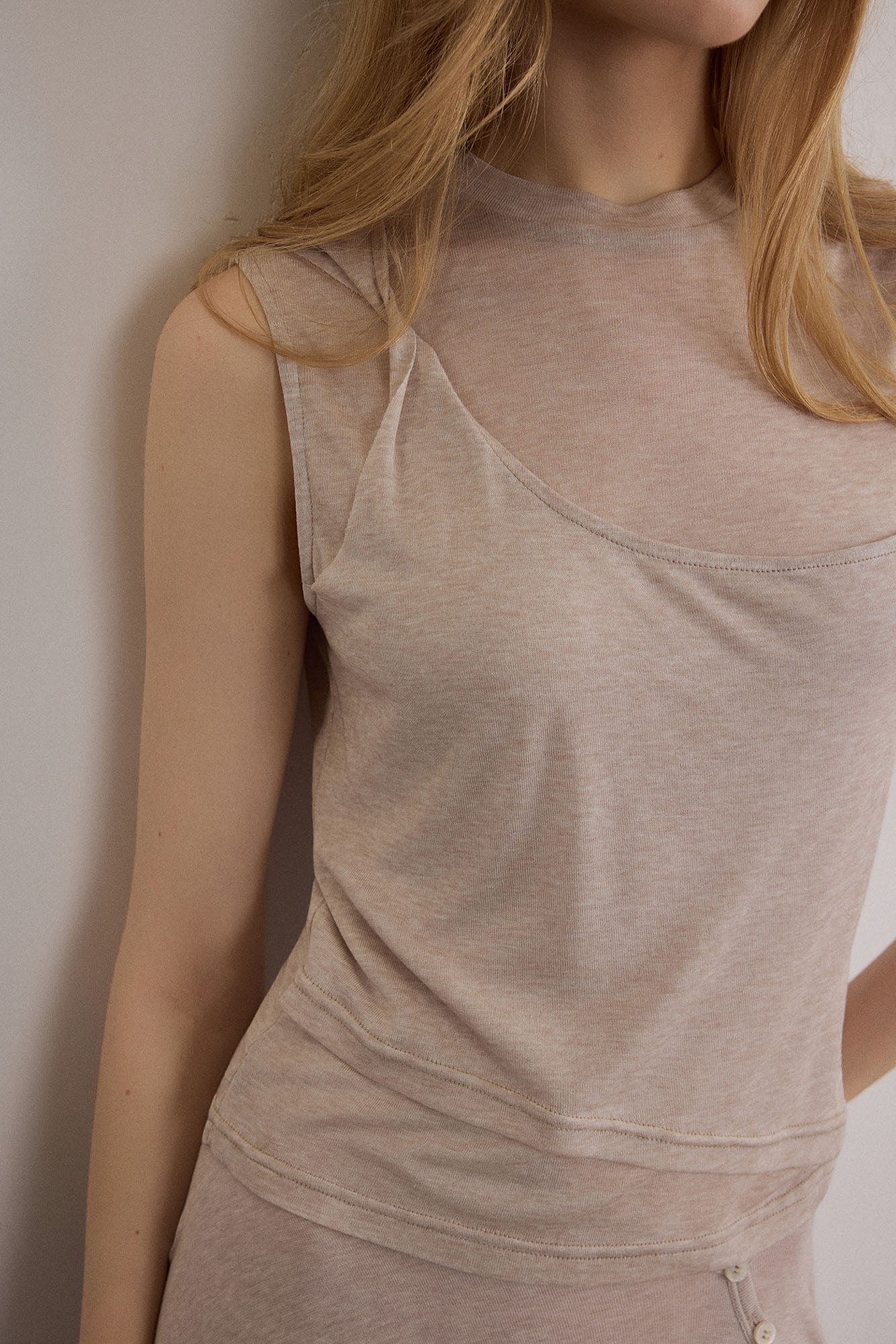 SAME FLOW Sheer-Panel Wool-Blend Sleeveless Top