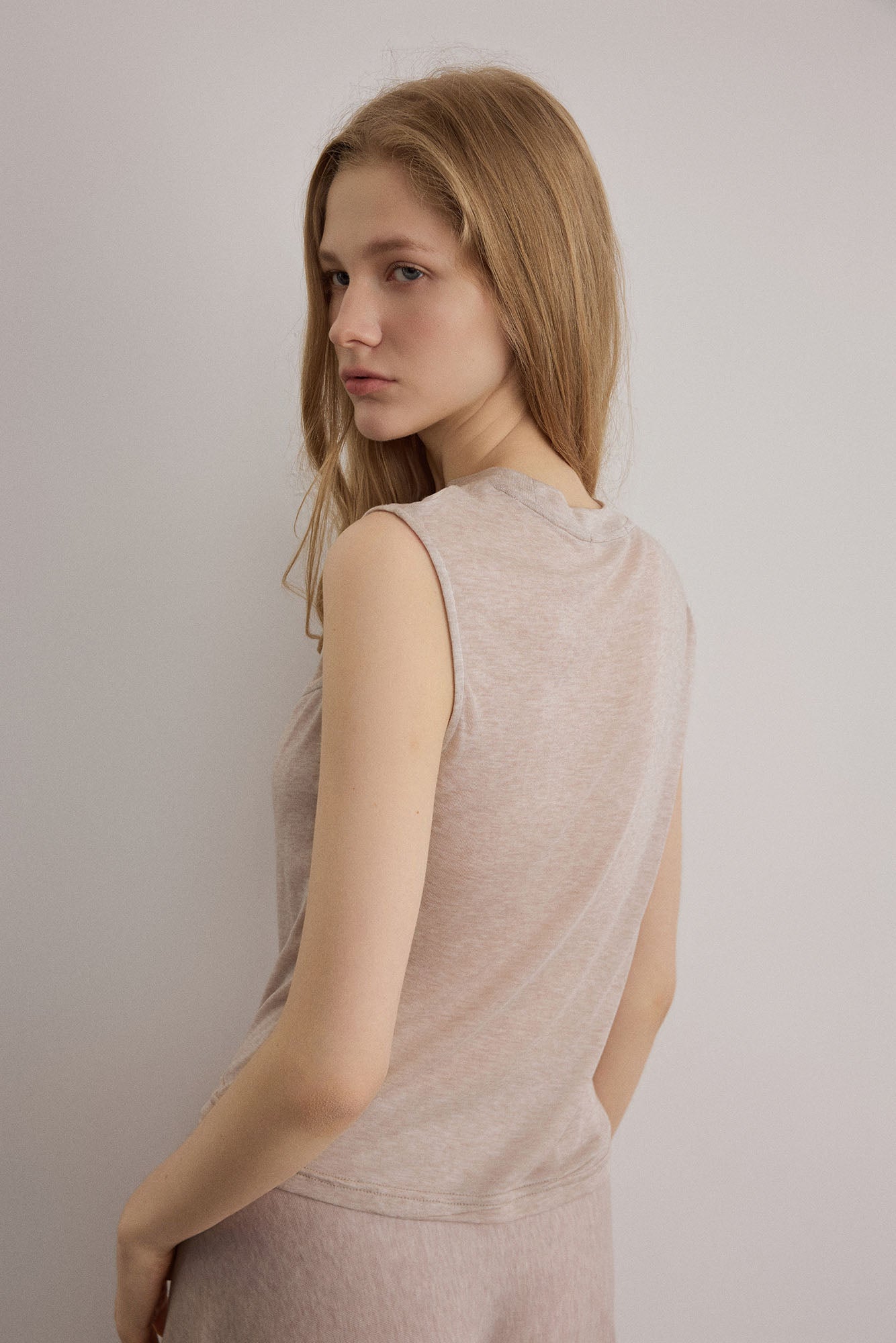 SAME FLOW Sheer-Panel Wool-Blend Sleeveless Top