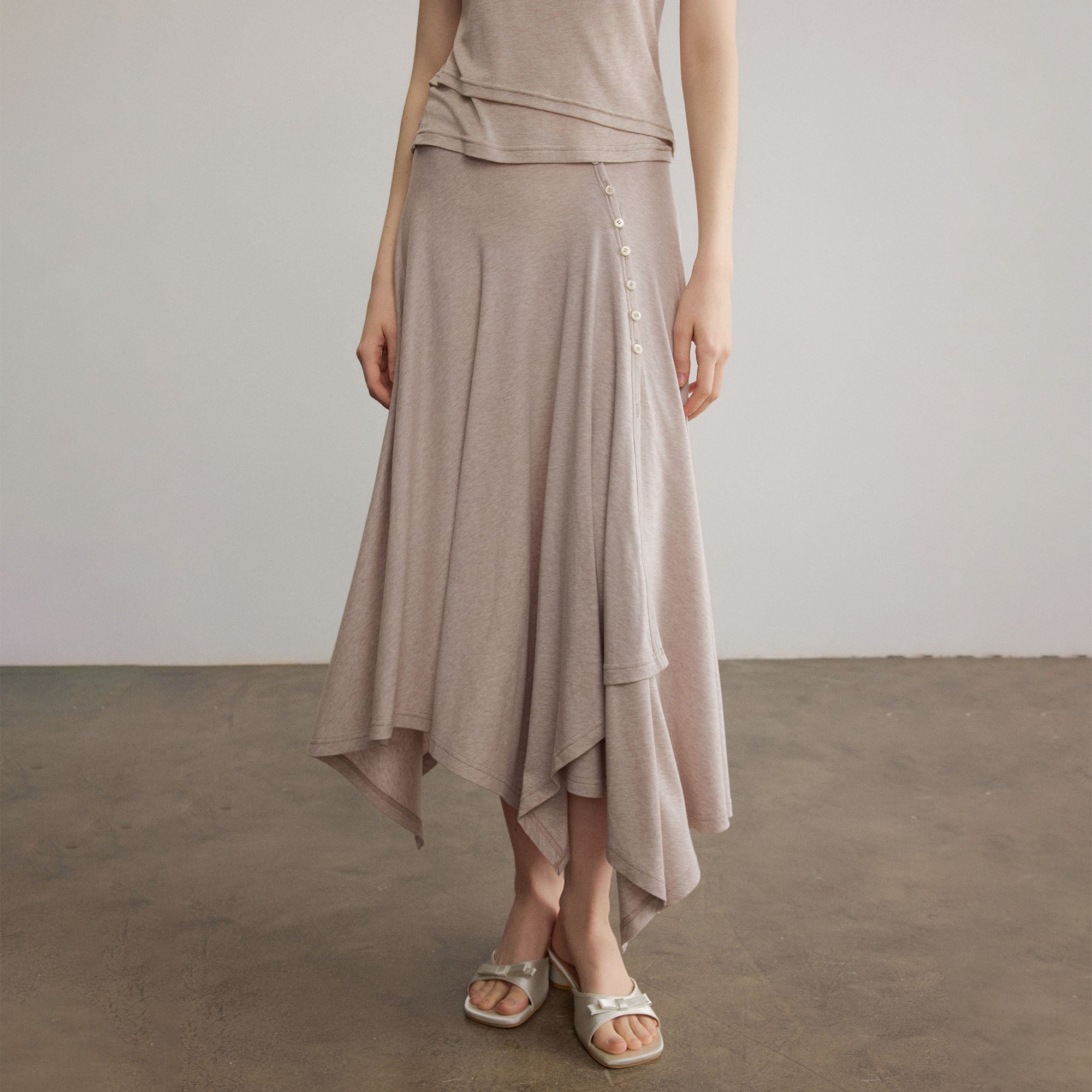 SAME FLOW Minimal Asymmetrical Wool-Blend Midi Skirt