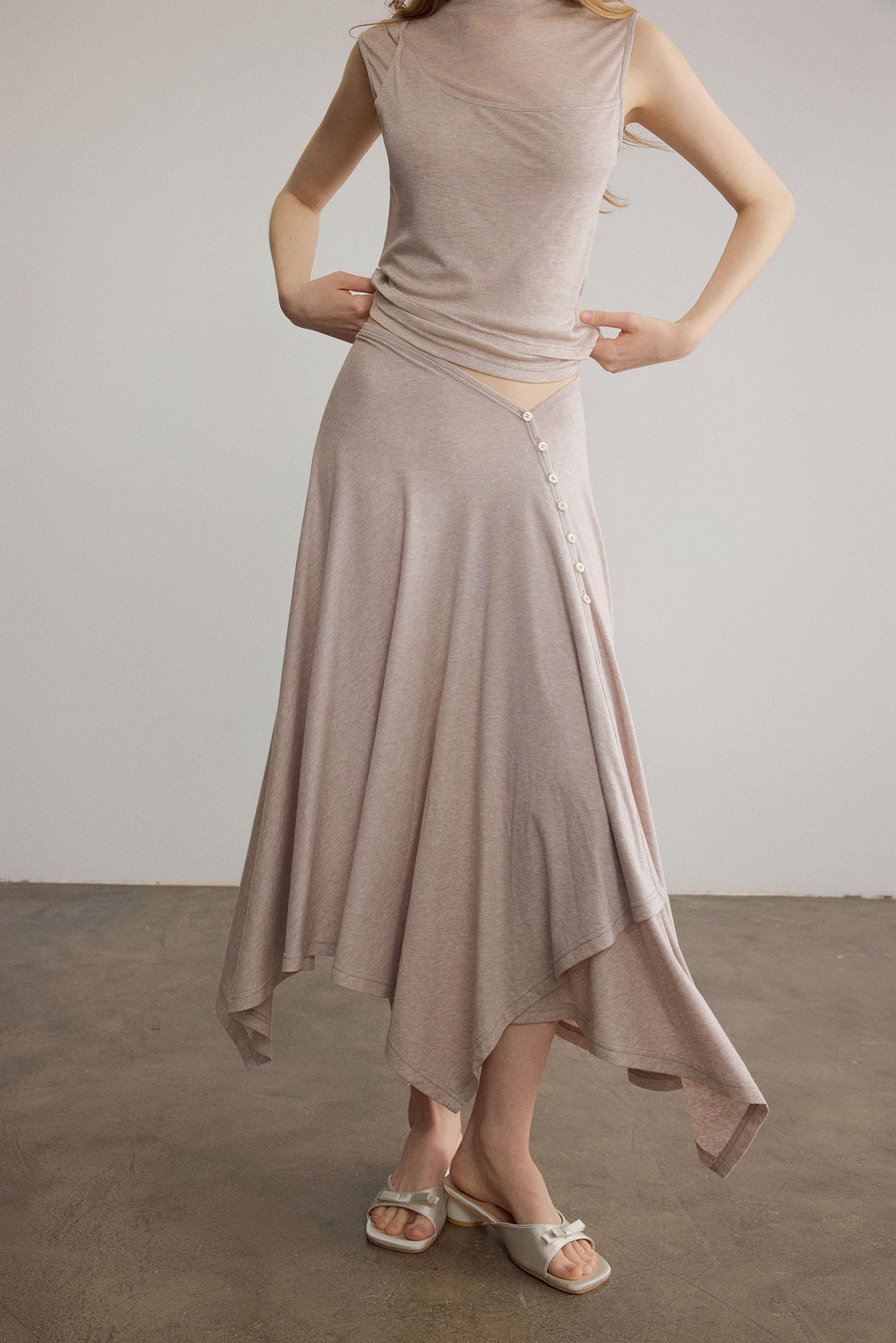 SAME FLOW Minimal Asymmetrical Wool-Blend Midi Skirt