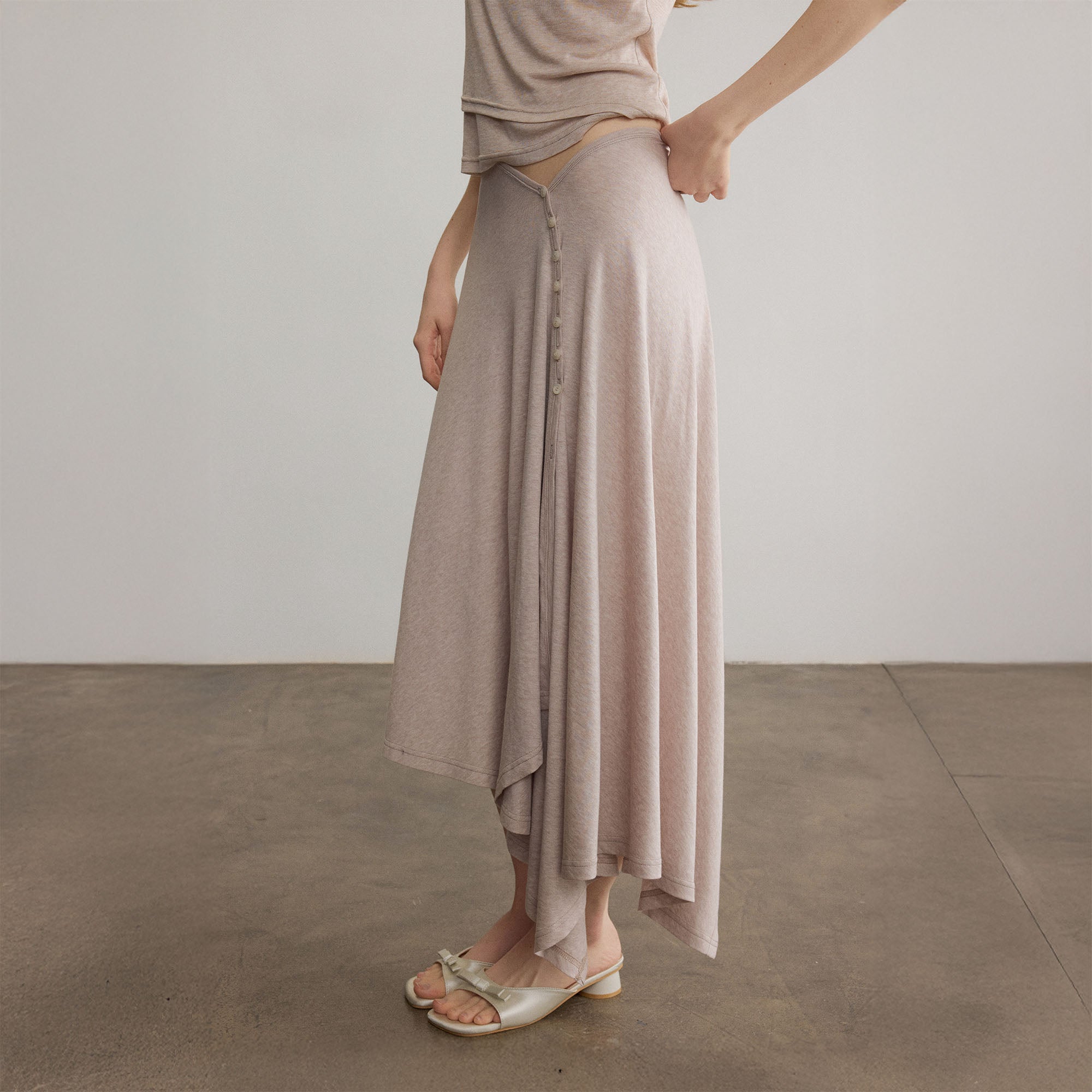 SAME FLOW Minimal Asymmetrical Wool-Blend Midi Skirt