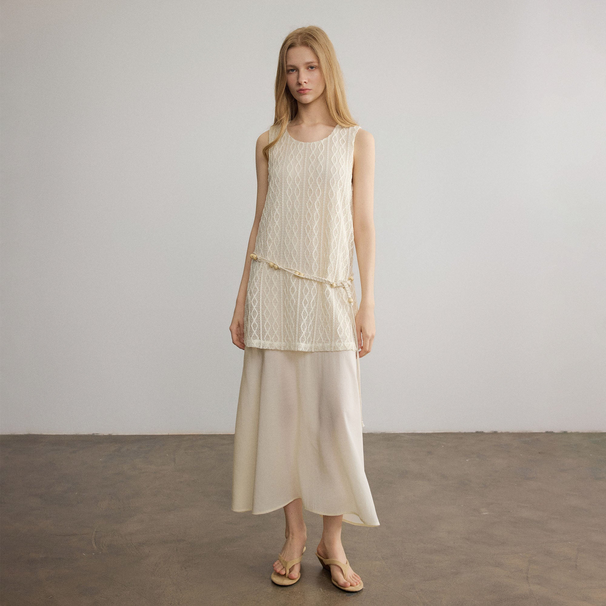 SAME FLOW Pointelle Faux-Layered Sleeveless Dress