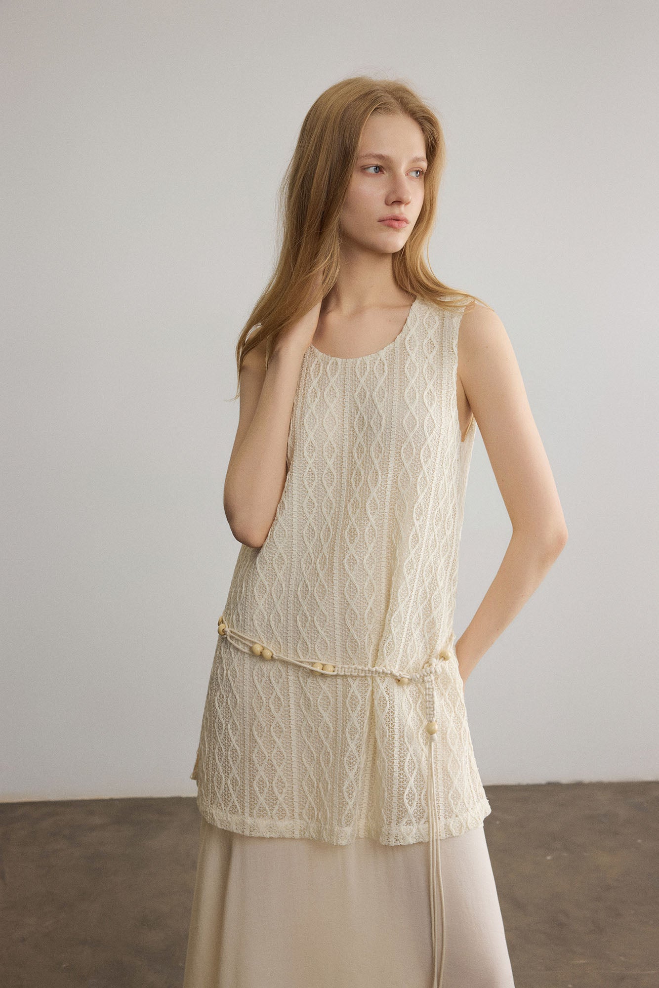 SAME FLOW Pointelle Faux-Layered Sleeveless Dress