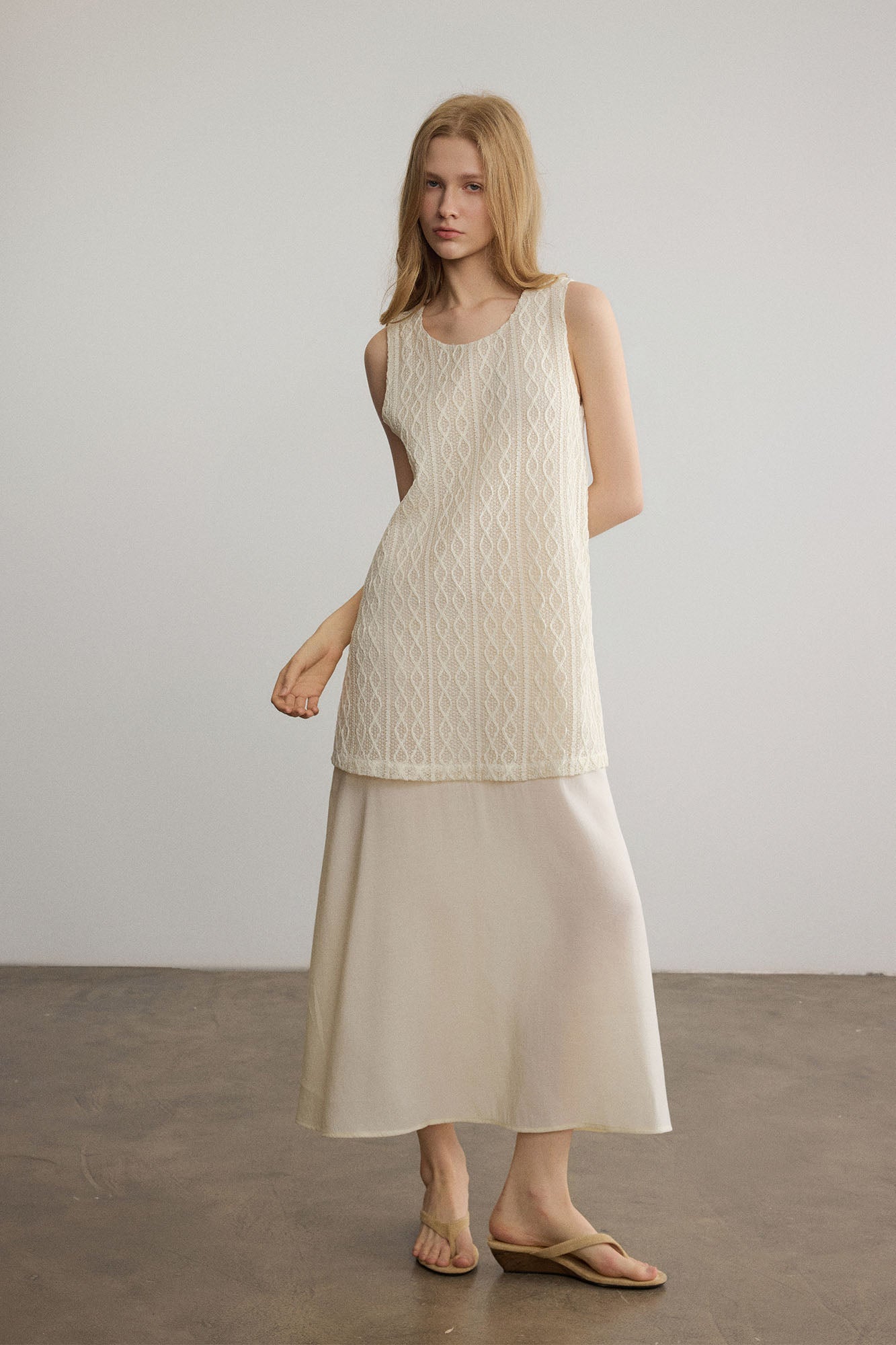 SAME FLOW Pointelle Faux-Layered Sleeveless Dress