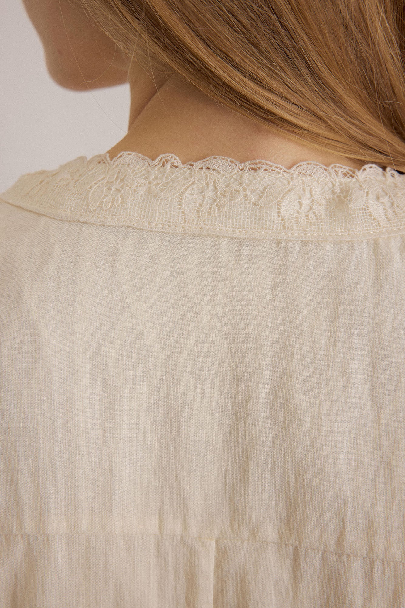 SAME FLOW Layered Lace-Panel Tie-Neck Long-Sleeve Tee