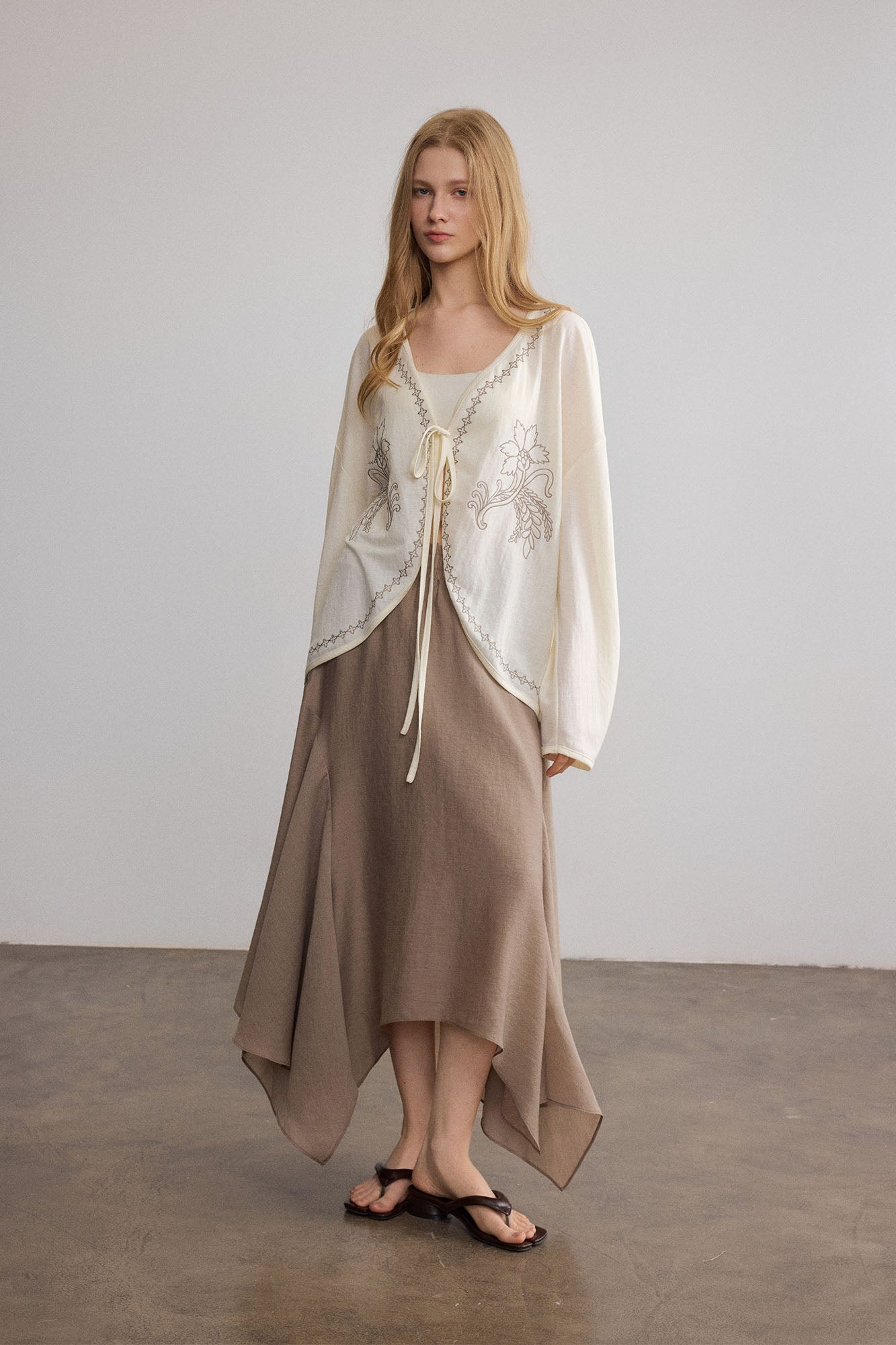 SAME FLOW Floral Embroidered Tie-Front Jacket