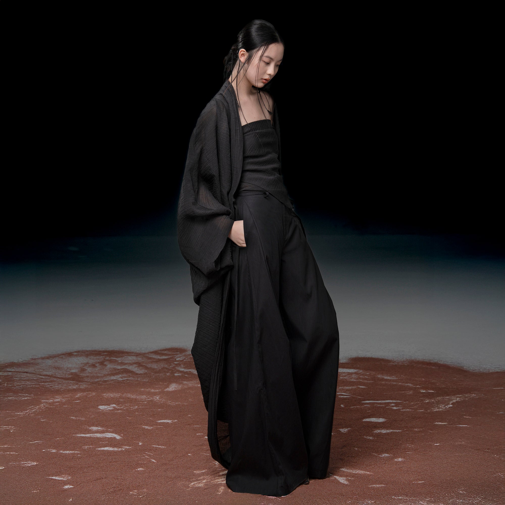 WUHEYIZUO Crinkled Cocoon Longline Shawl