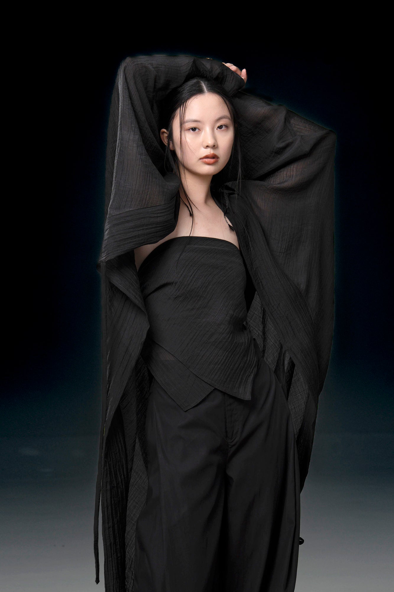 WUHEYIZUO Crinkled Cocoon Longline Shawl