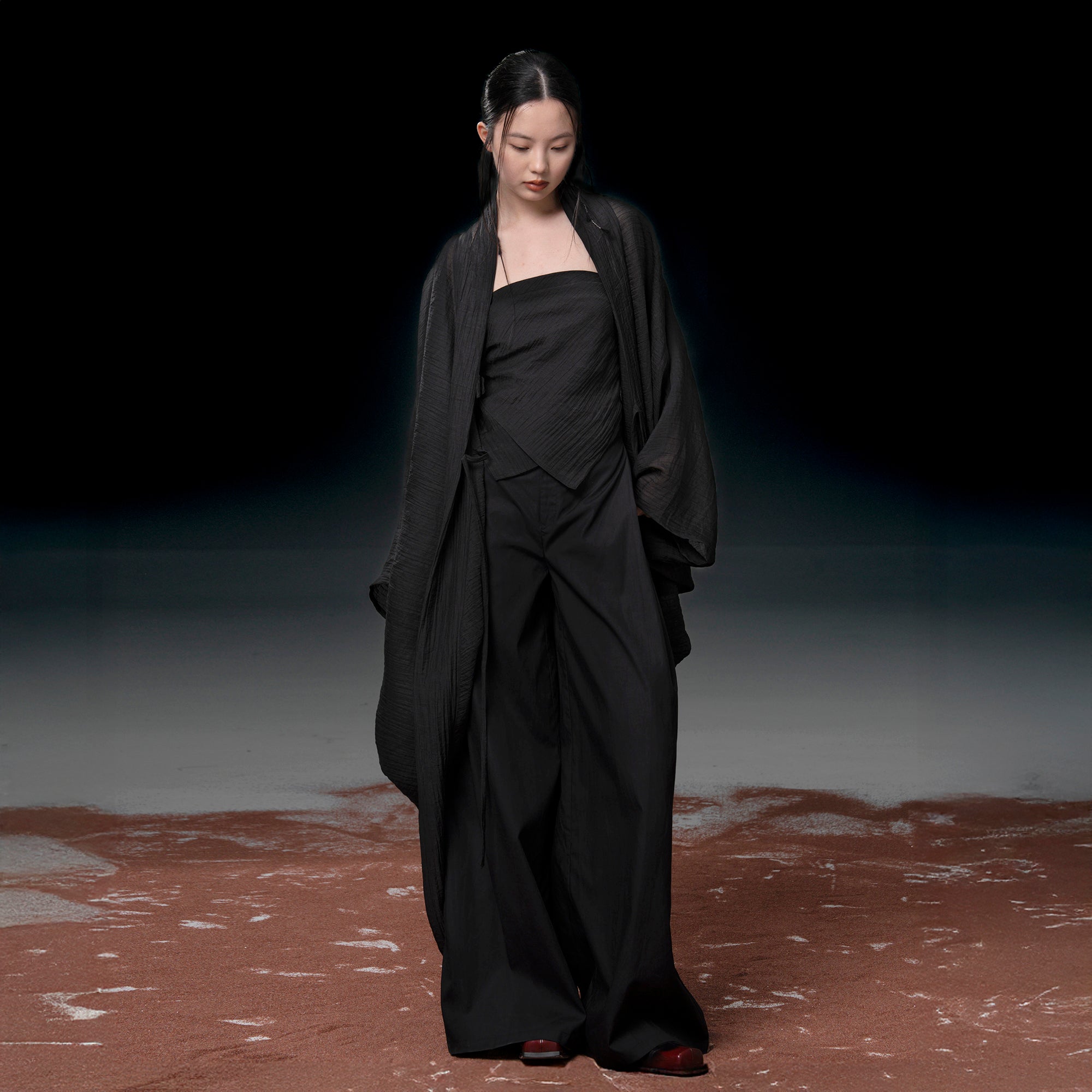 WUHEYIZUO Crinkled Cocoon Longline Shawl