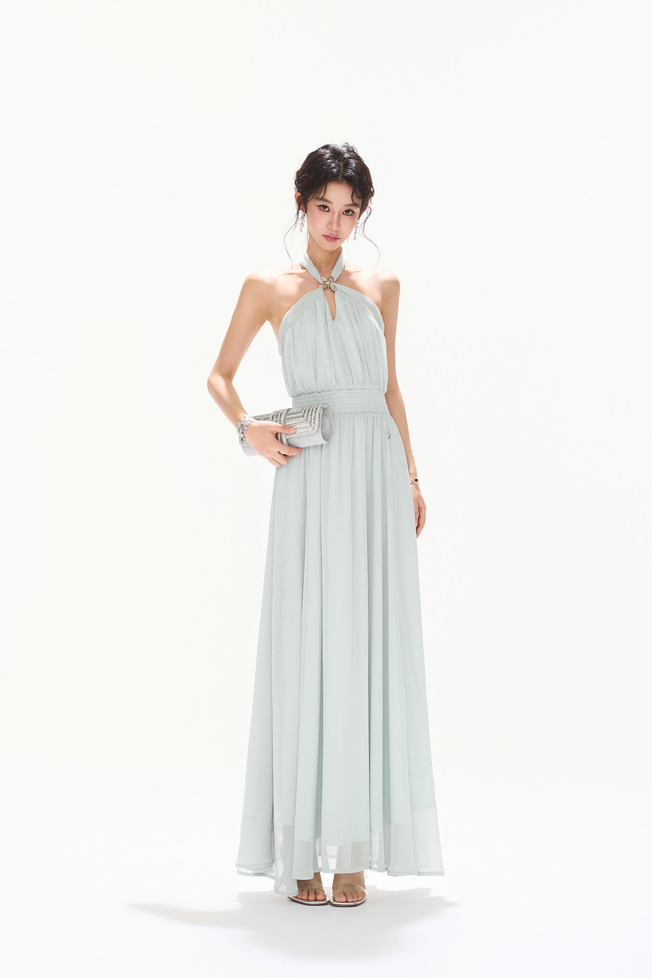 CYNR Twist-Neck Halter Maxi Dress