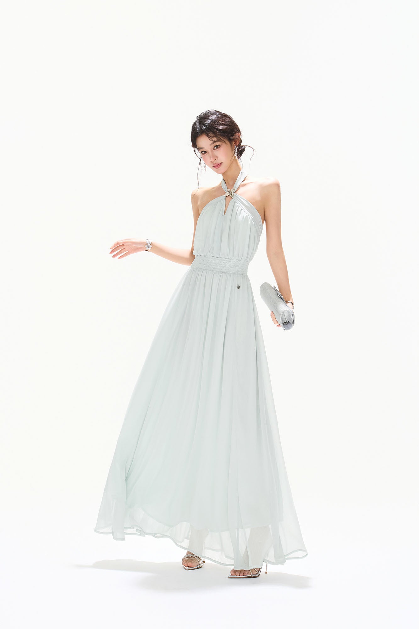 CYNR Twist-Neck Halter Maxi Dress