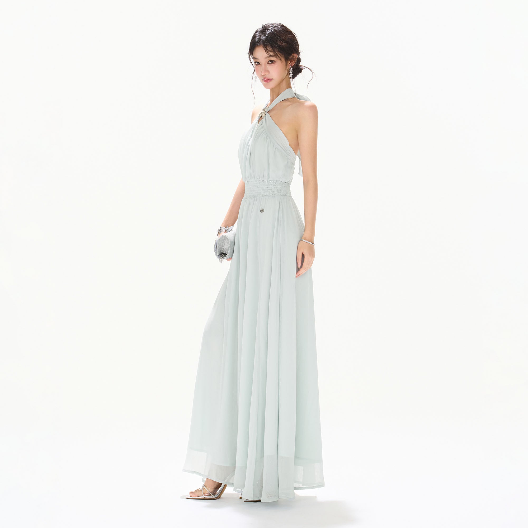 CYNR Twist-Neck Halter Maxi Dress