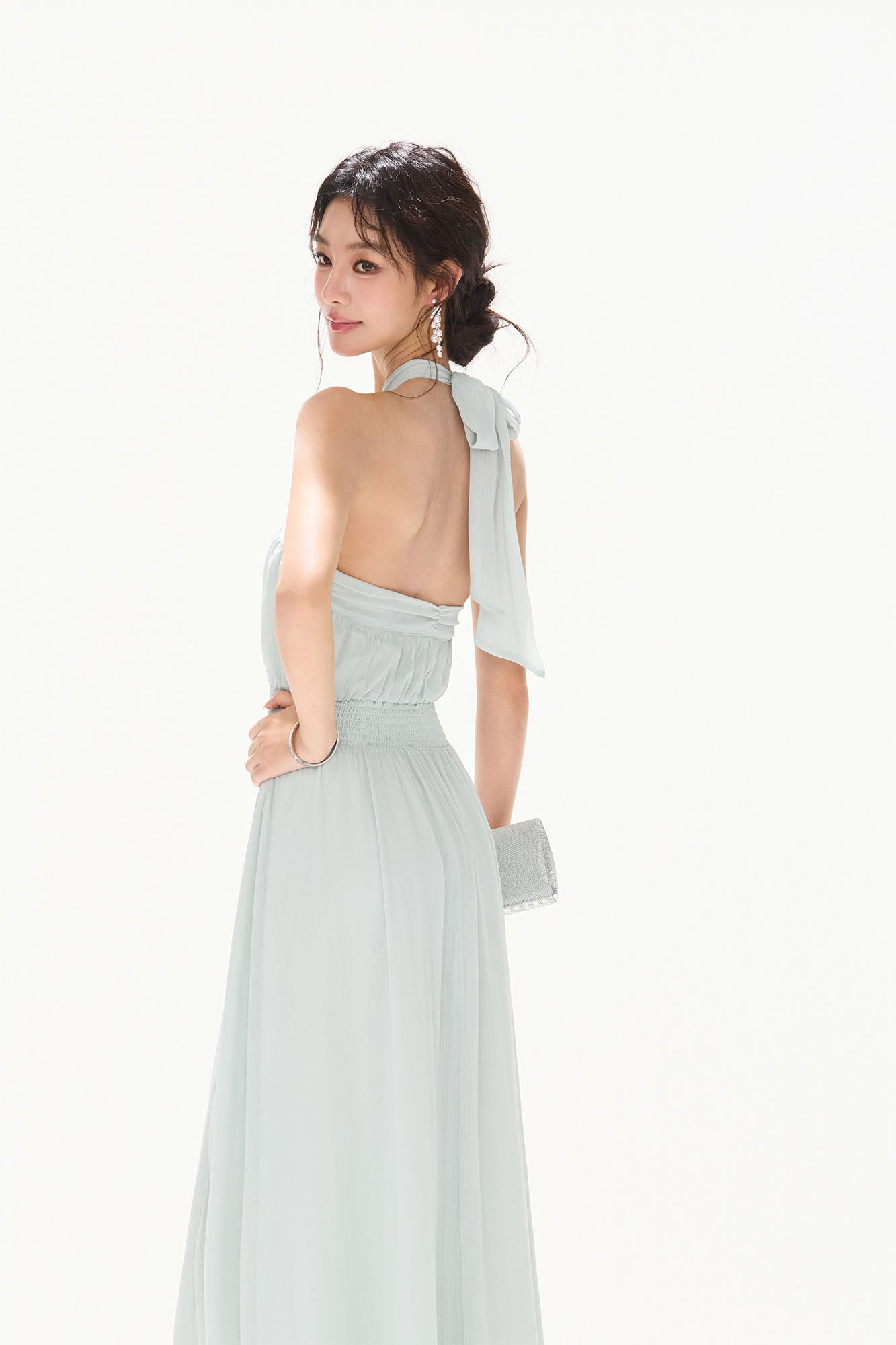 CYNR Twist-Neck Halter Maxi Dress