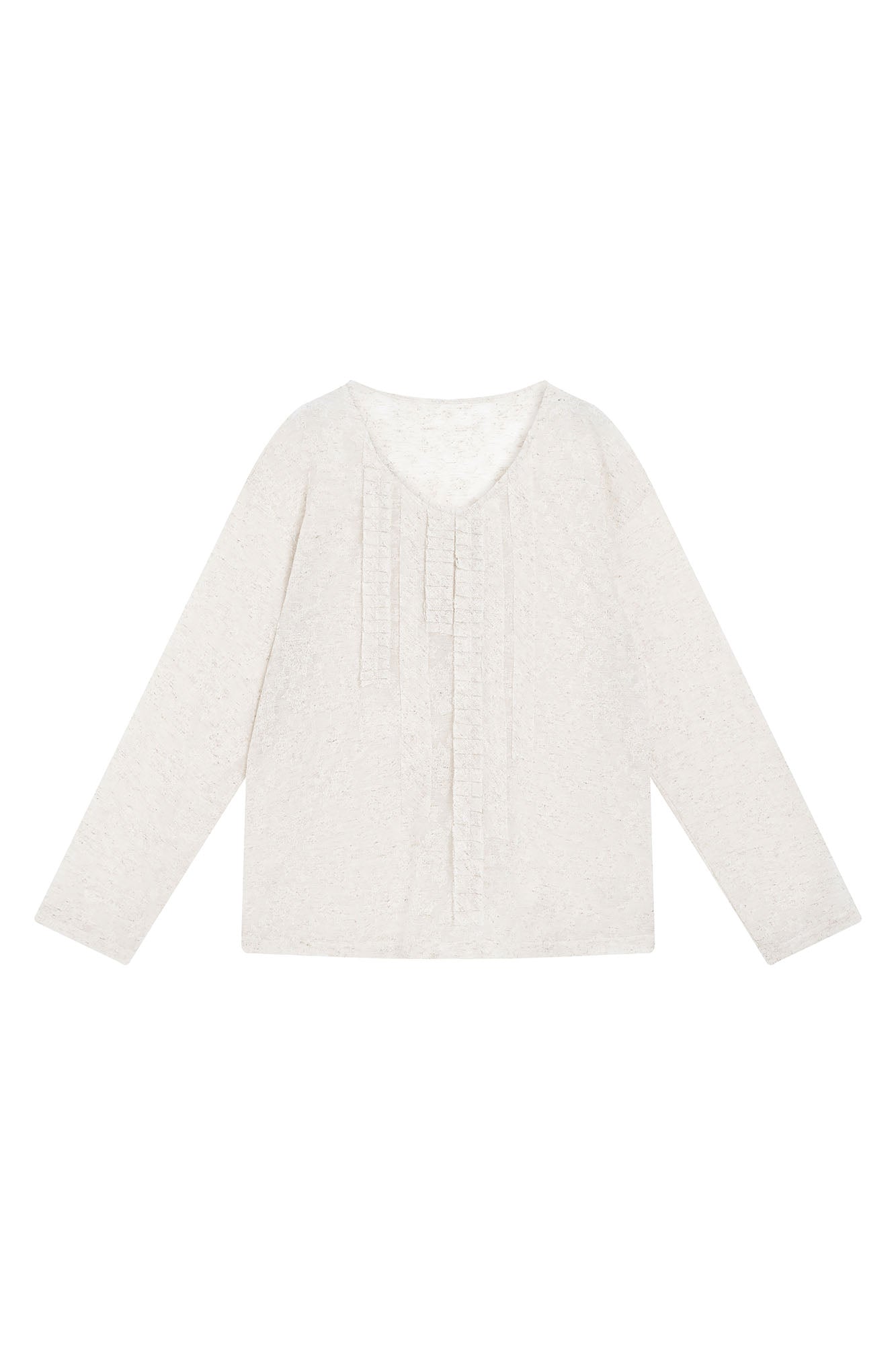 SAME FLOW Sheer Floral Pintuck Long-Sleeve Tee