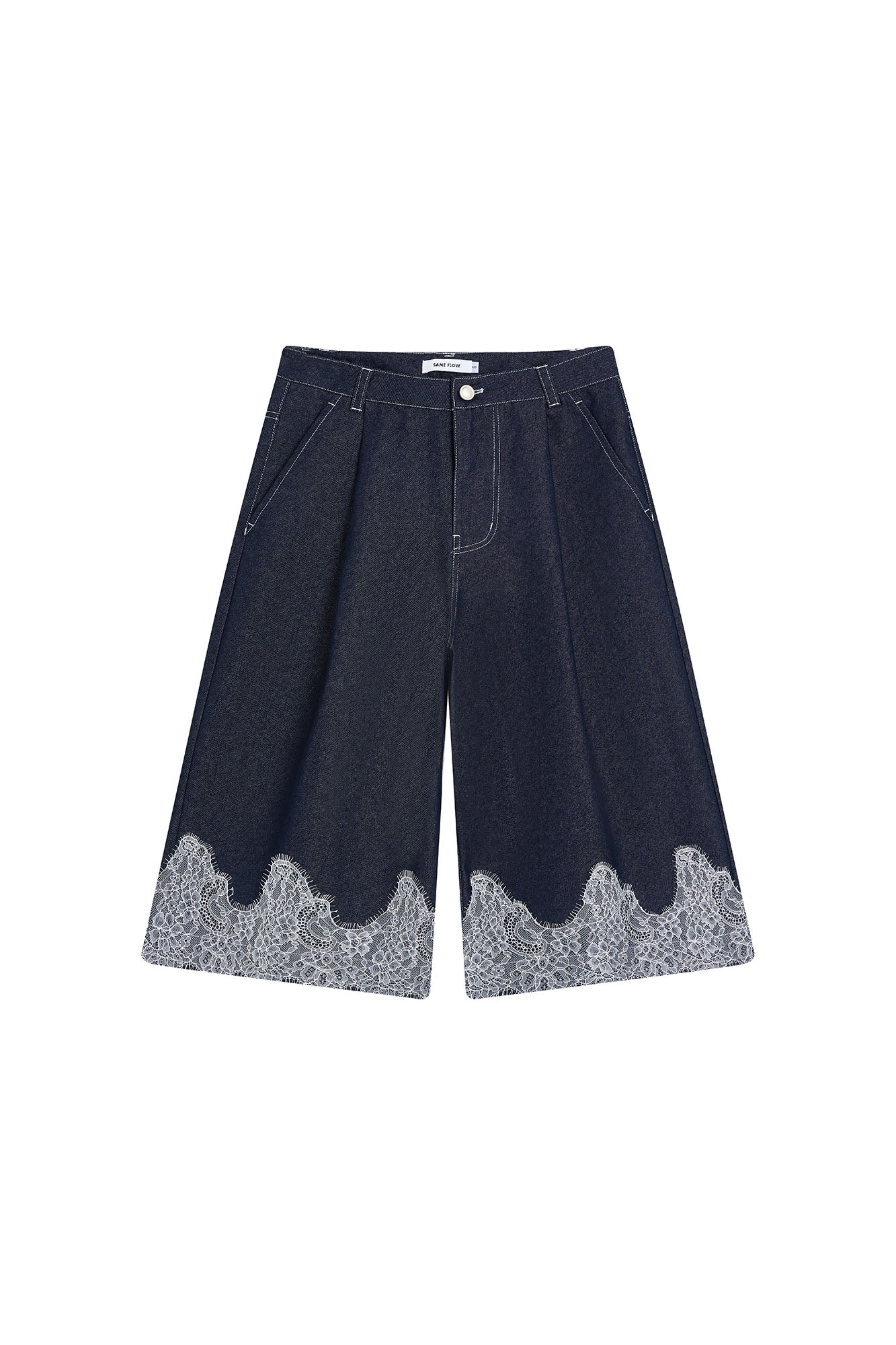 SAME FLOW Lace-Hem Denim Shorts