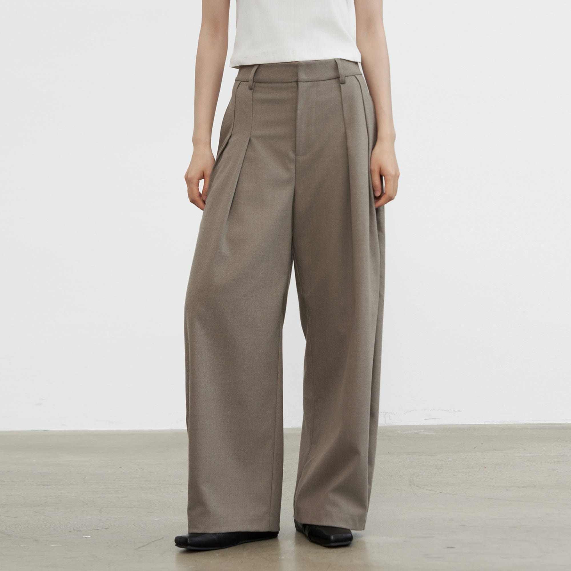 SAME FLOW Retro Wool-Blend Pleated Wide-Leg Trousers