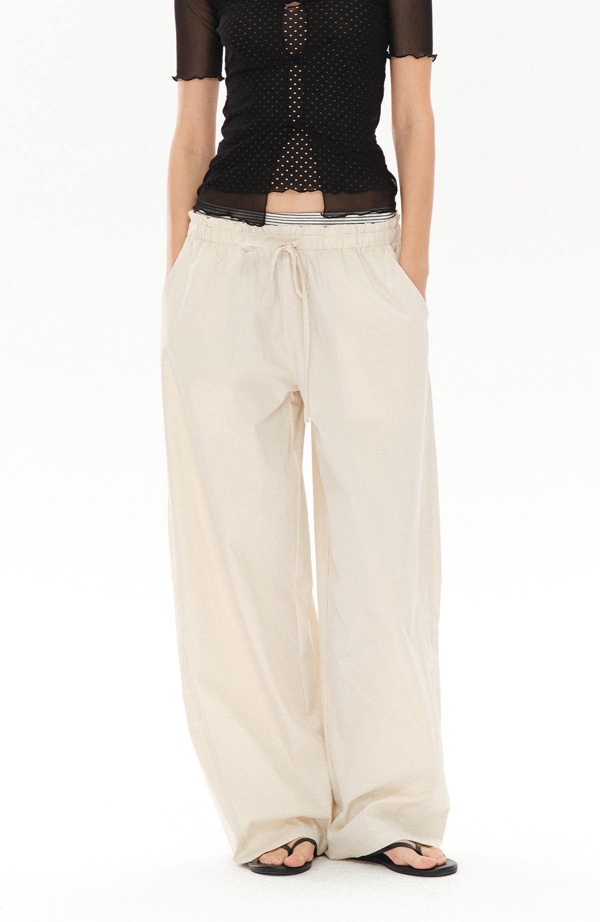 COSTUSTOOT Striped Spliced Wide-Leg Parachute Pants