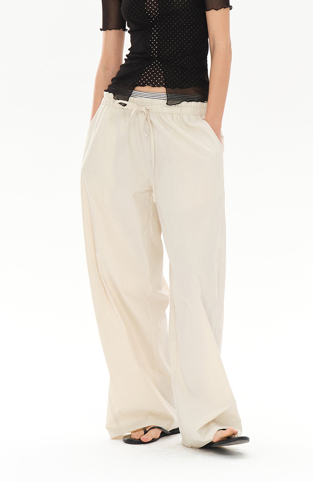COSTUSTOOT Striped Spliced Wide-Leg Parachute Pants