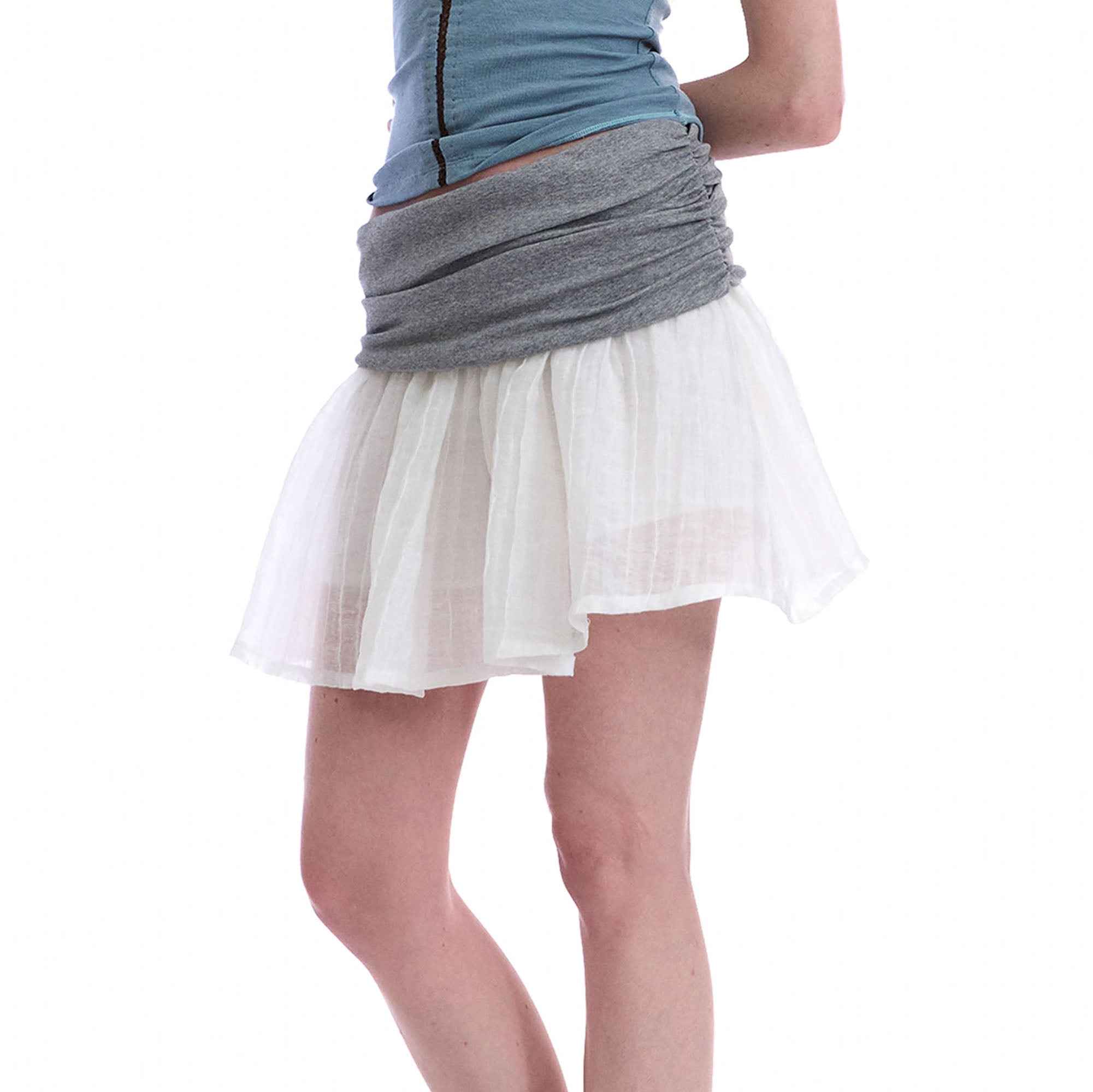 NEVERSEEZ Ruched Waist Crinkled Panel Linen-Blend Skirt