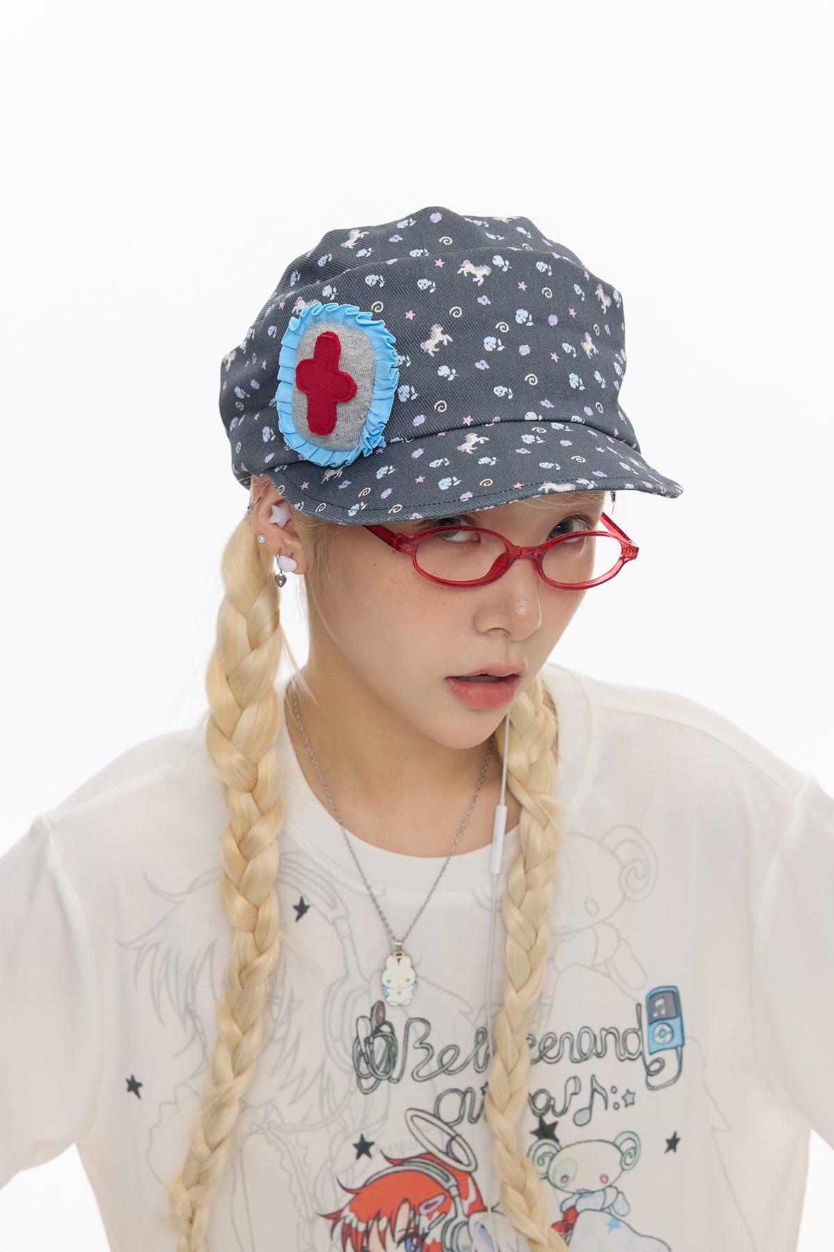 BETWEENAND Pony Full-Print Denim Cadet Cap