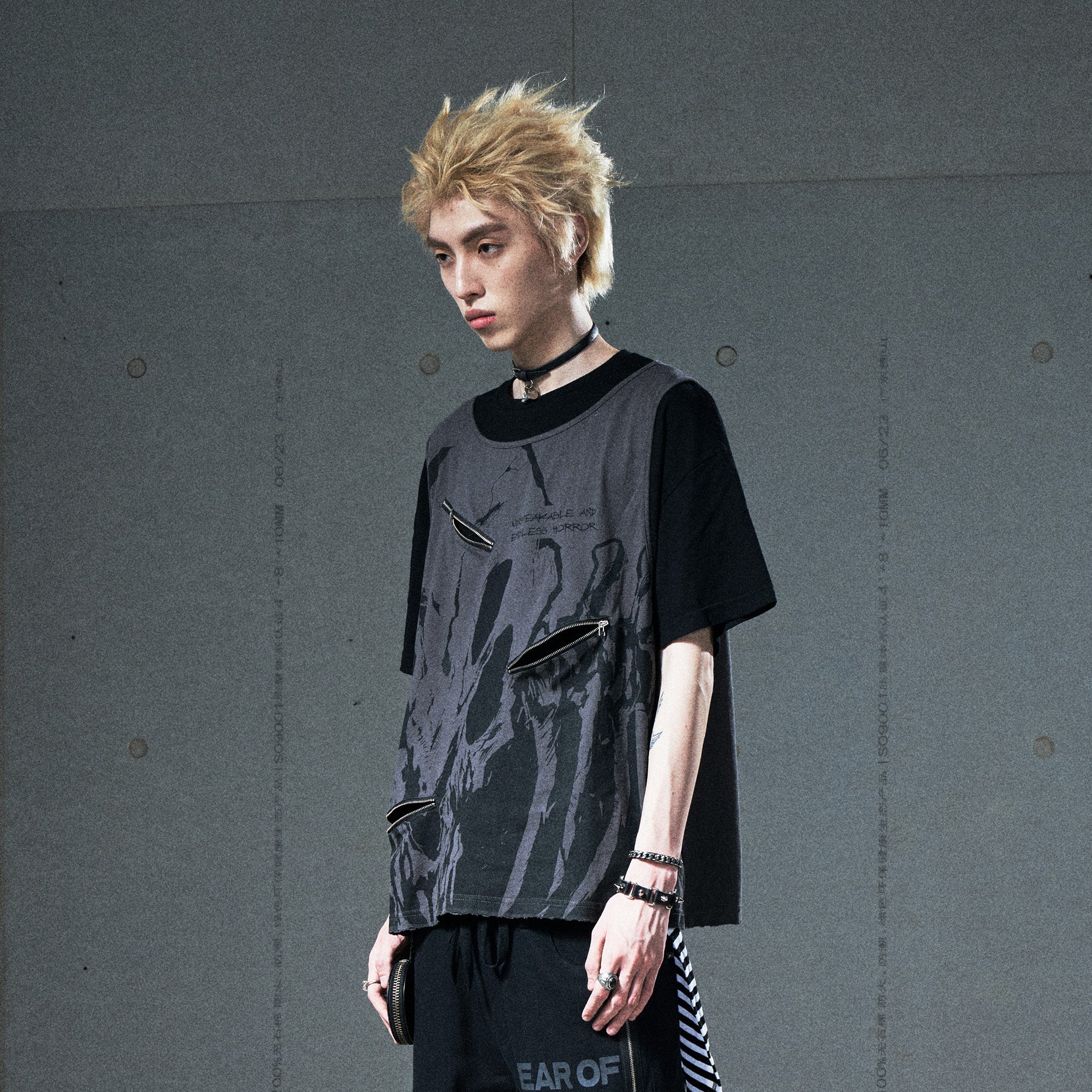 VENTUREK Washed Horror Graphic Layered Multi-Zip Tee, premium urban and streetwear designers apparel on PROJECTISR.com, VENTUREK