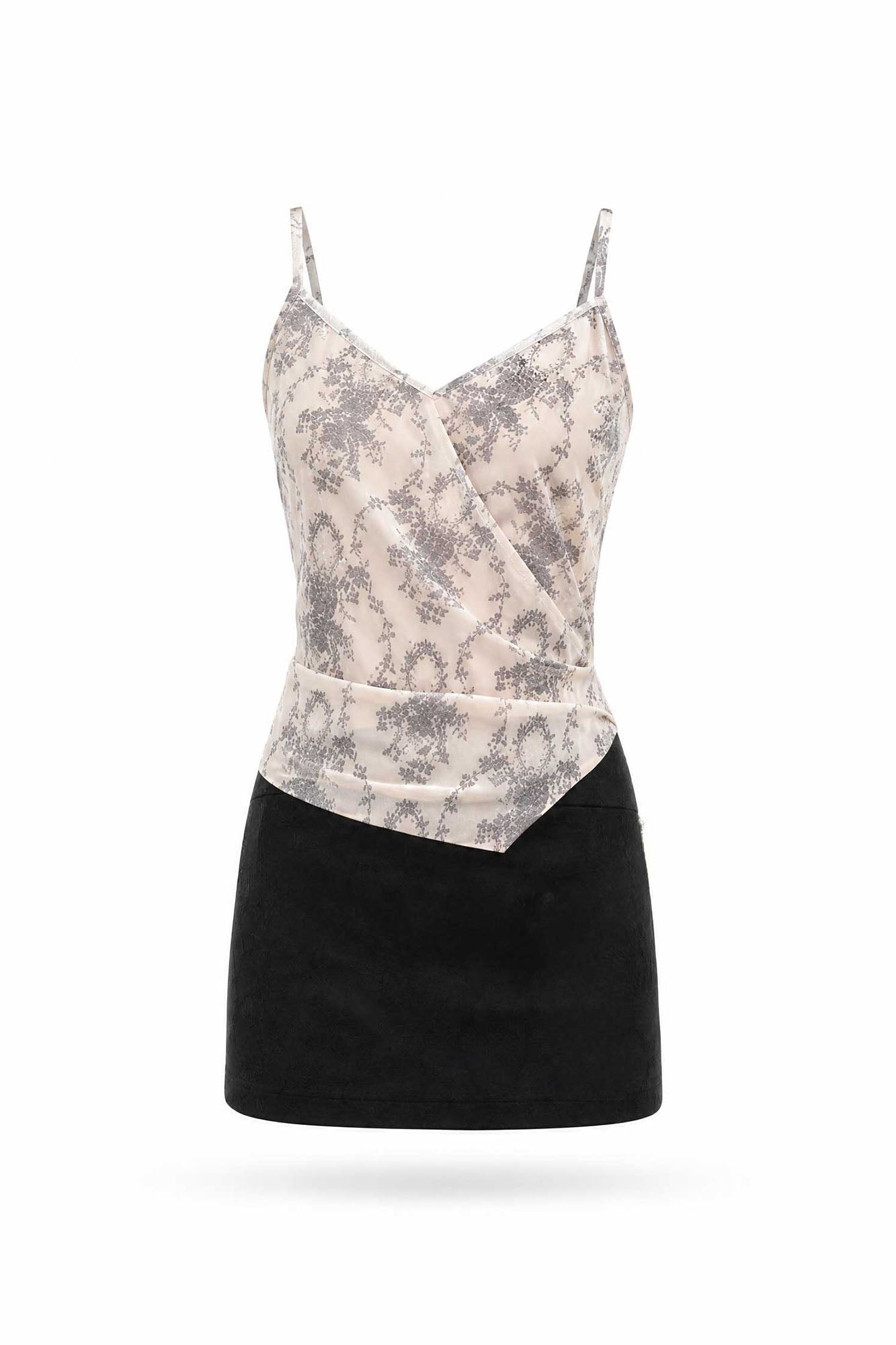 EMOHA Contrast Floral Wrap Cami Mini Dress