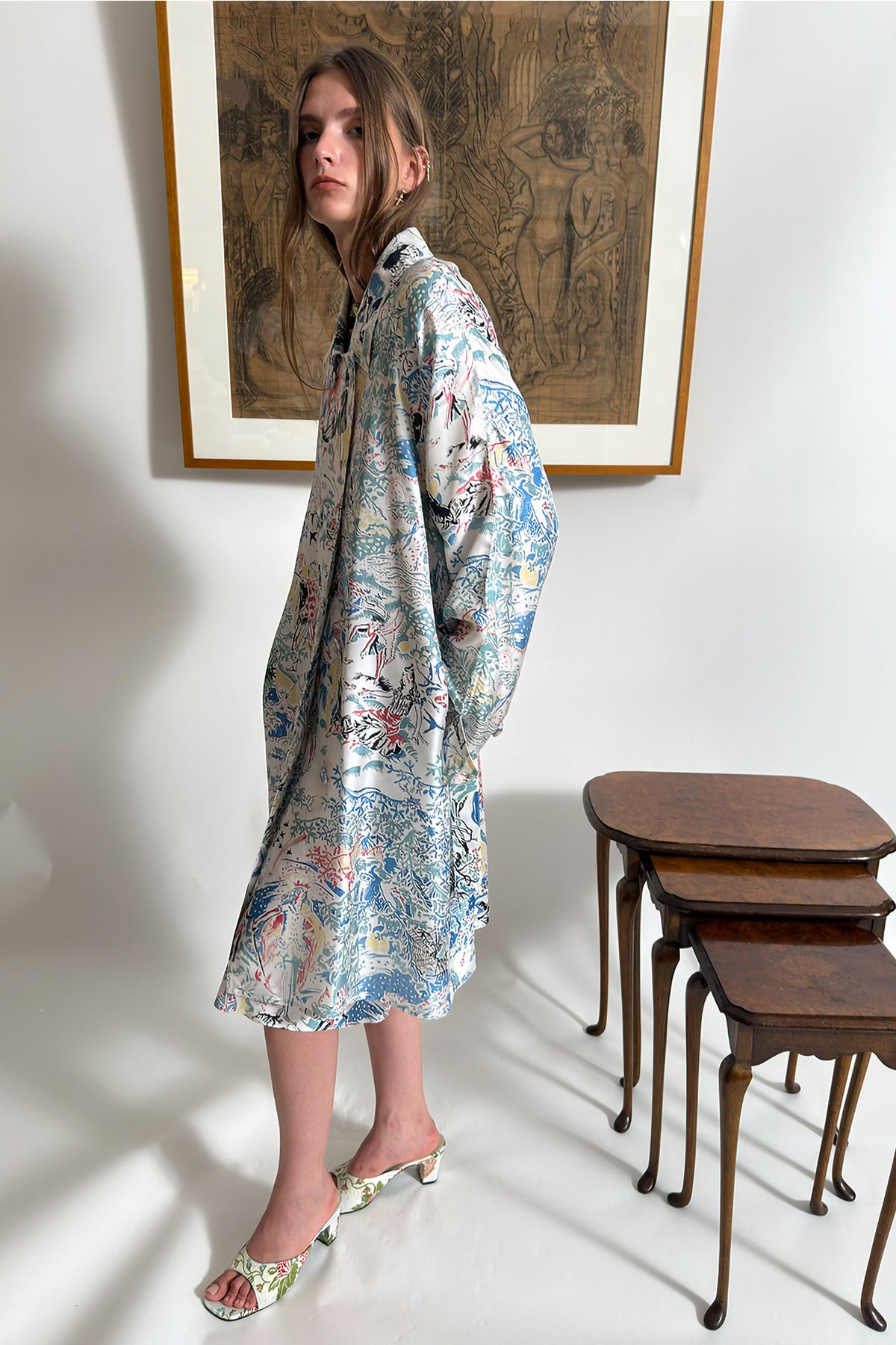 WINGFREE Silk-Blended Double-Breasted Oversized Coat
