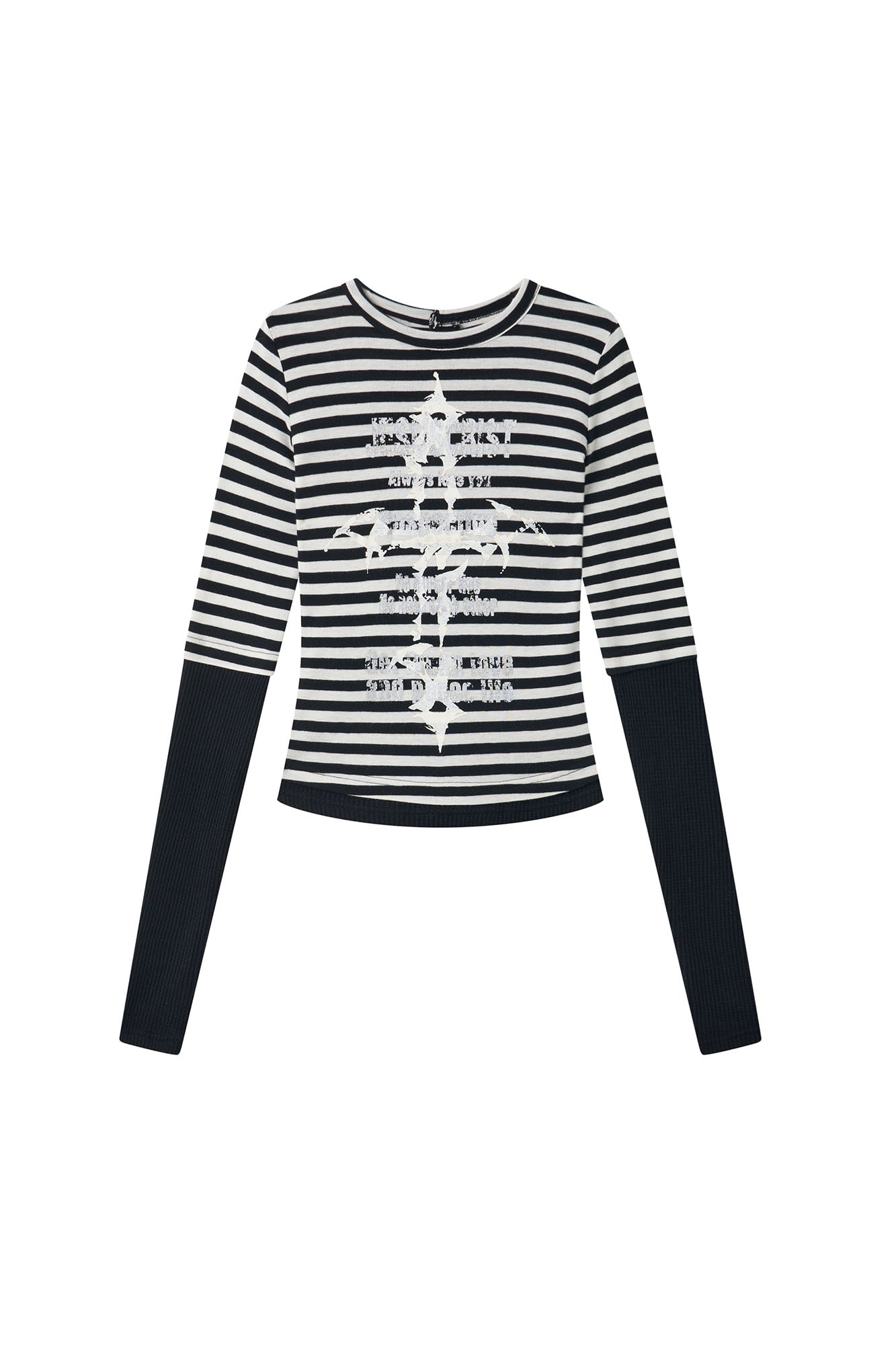 NONAME SPACE Stripe Panel Gothic Cross Long-Sleeve Tee