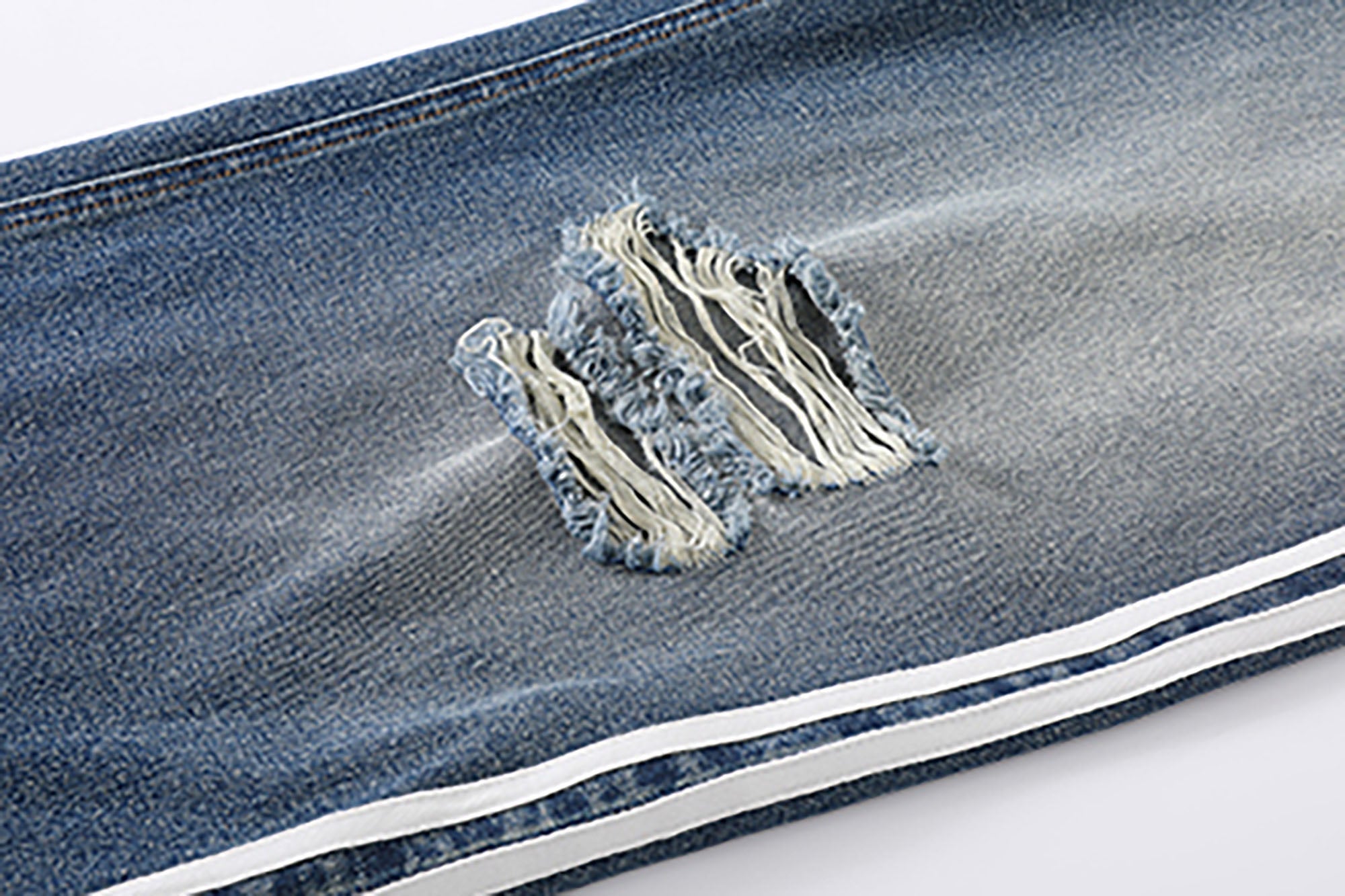 DONSMOKE Ripped Side Stripe Wide-Leg Jeans