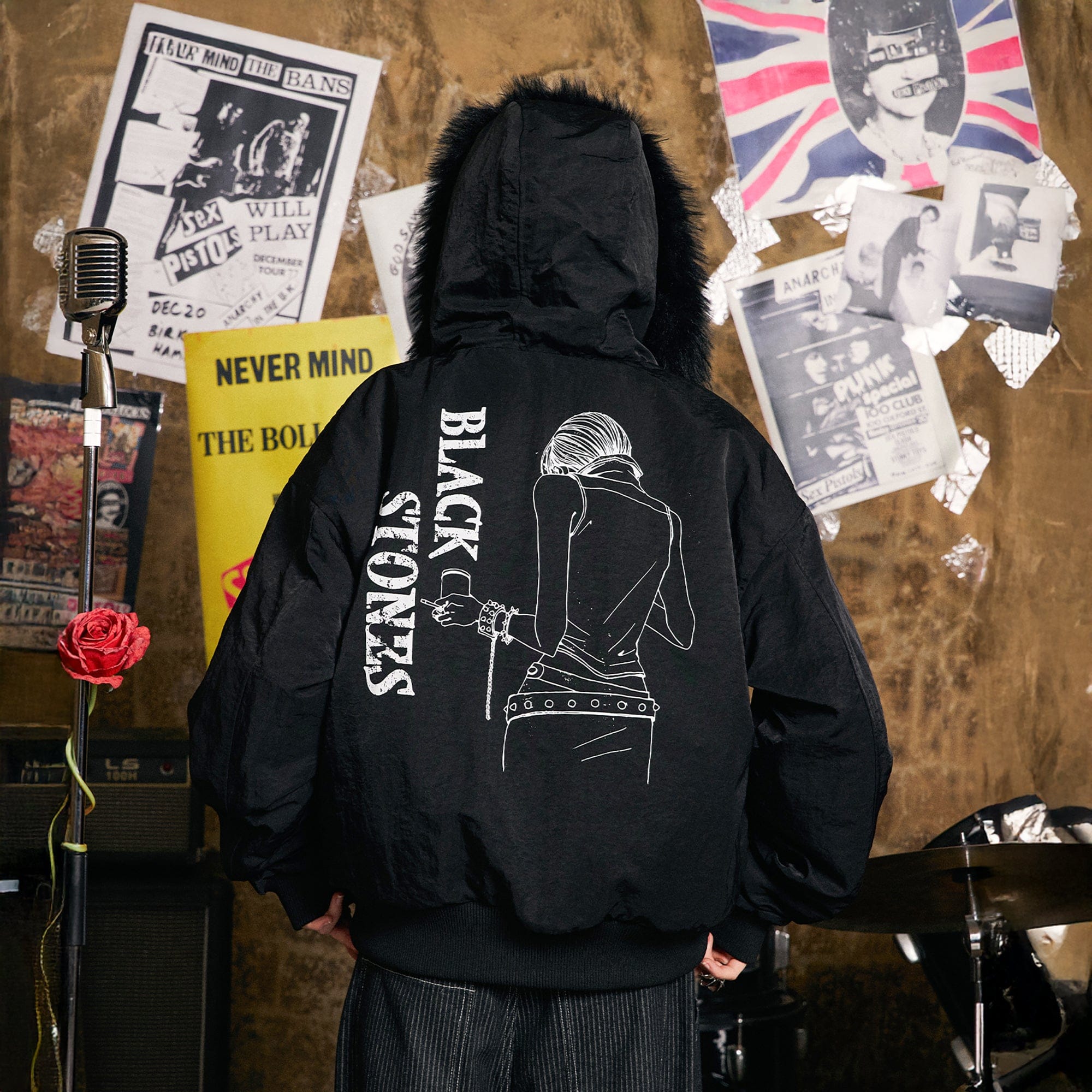 DONSMOKE × NANA Manga Graphic Fur Trim Bomber Jacket